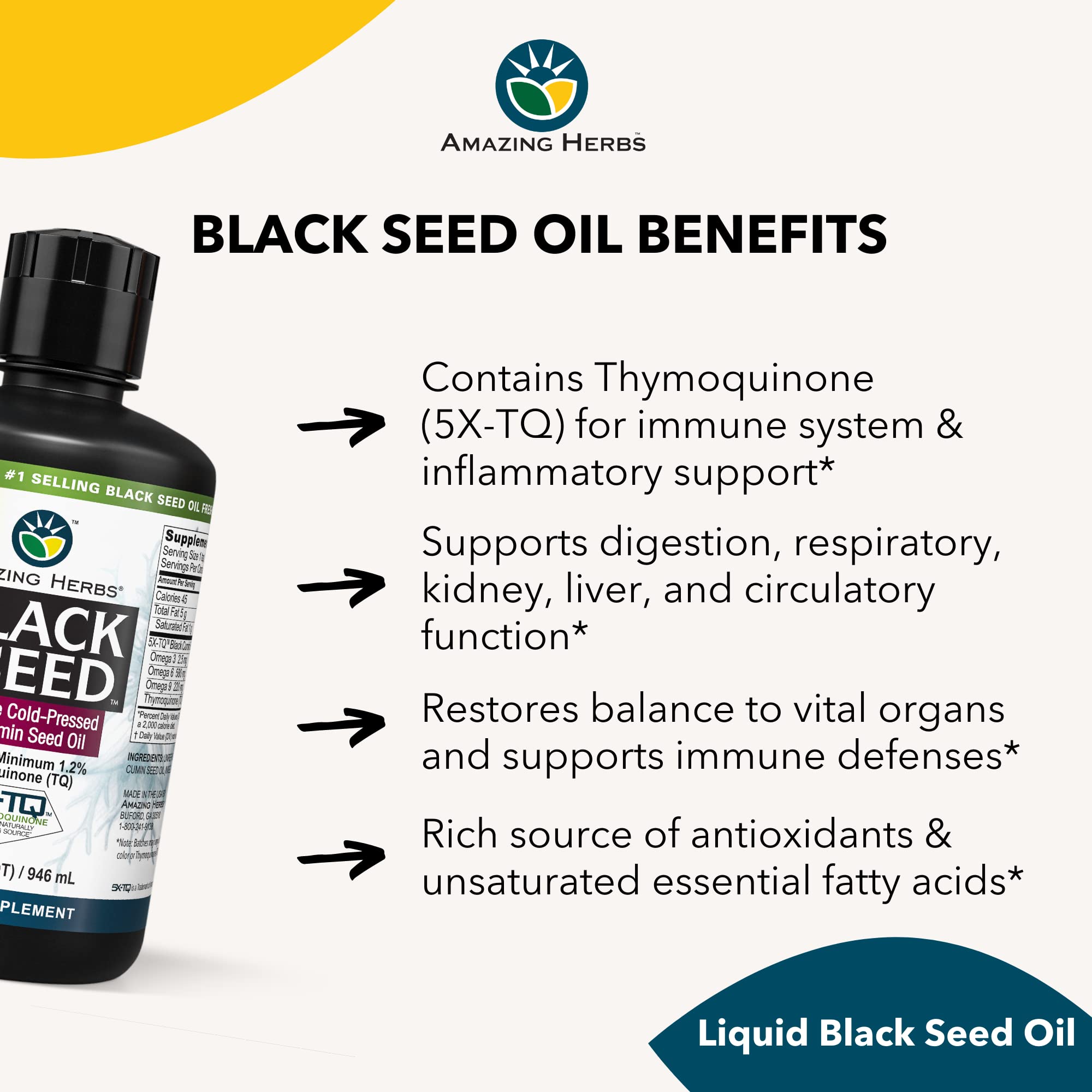Premium Cold-Pressed Black Seed Oil (Nigella Sativa) - 32 Fl Oz for Digestive Health, Immune Support, Brain Function & Joint Mobility | Gluten-Free, Non-GMO | Perfect for Daily Wellness & Natural Remedies