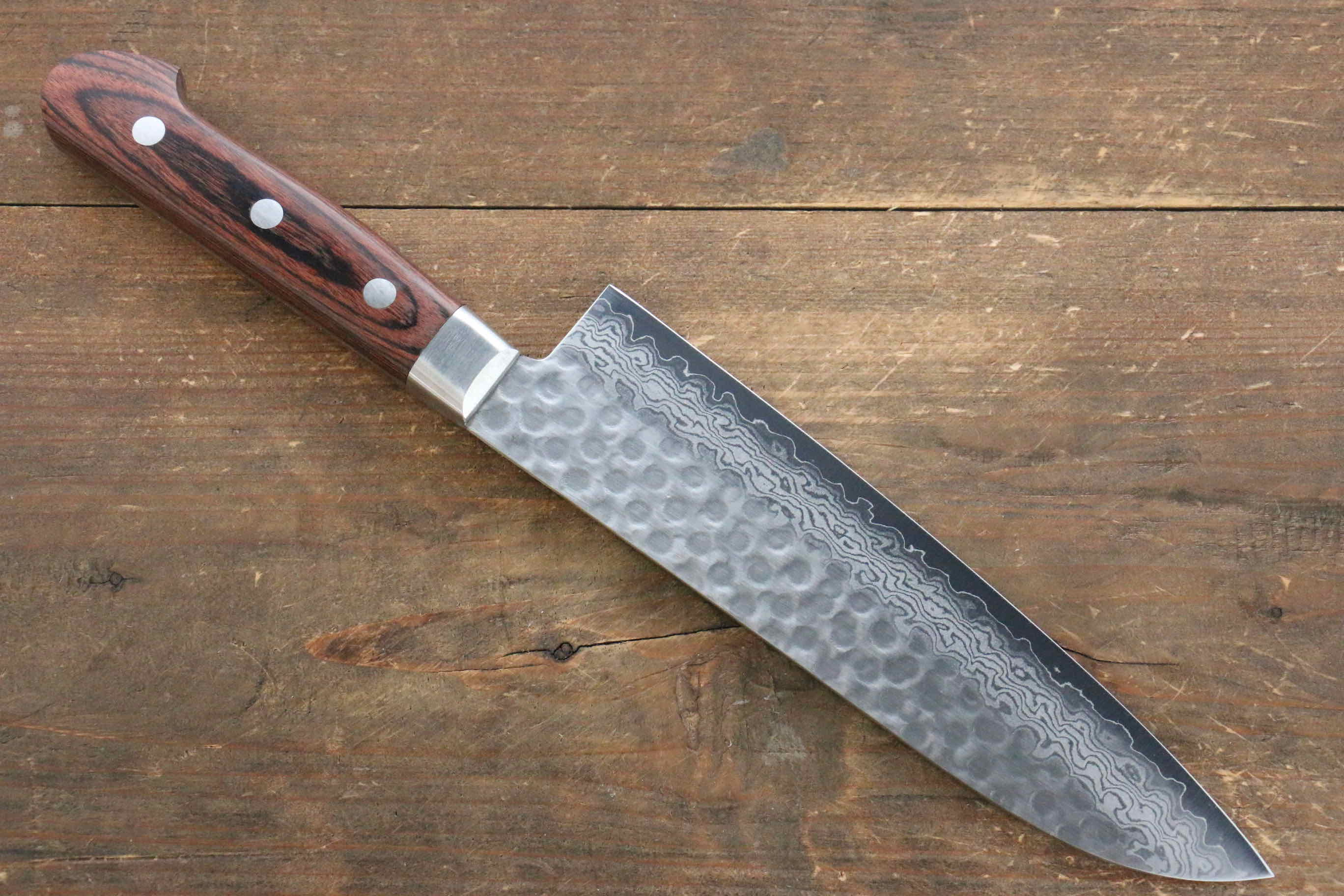 Premium Jikko VG10 17-Layer Damascus Santoku Knife 180mm with Mahogany Handle - Japanese Kitchen Knife for Professional Chefs & Home Cooking, Perfect for Slicing, Dicing & Chopping Vegetables, Meat & Fish