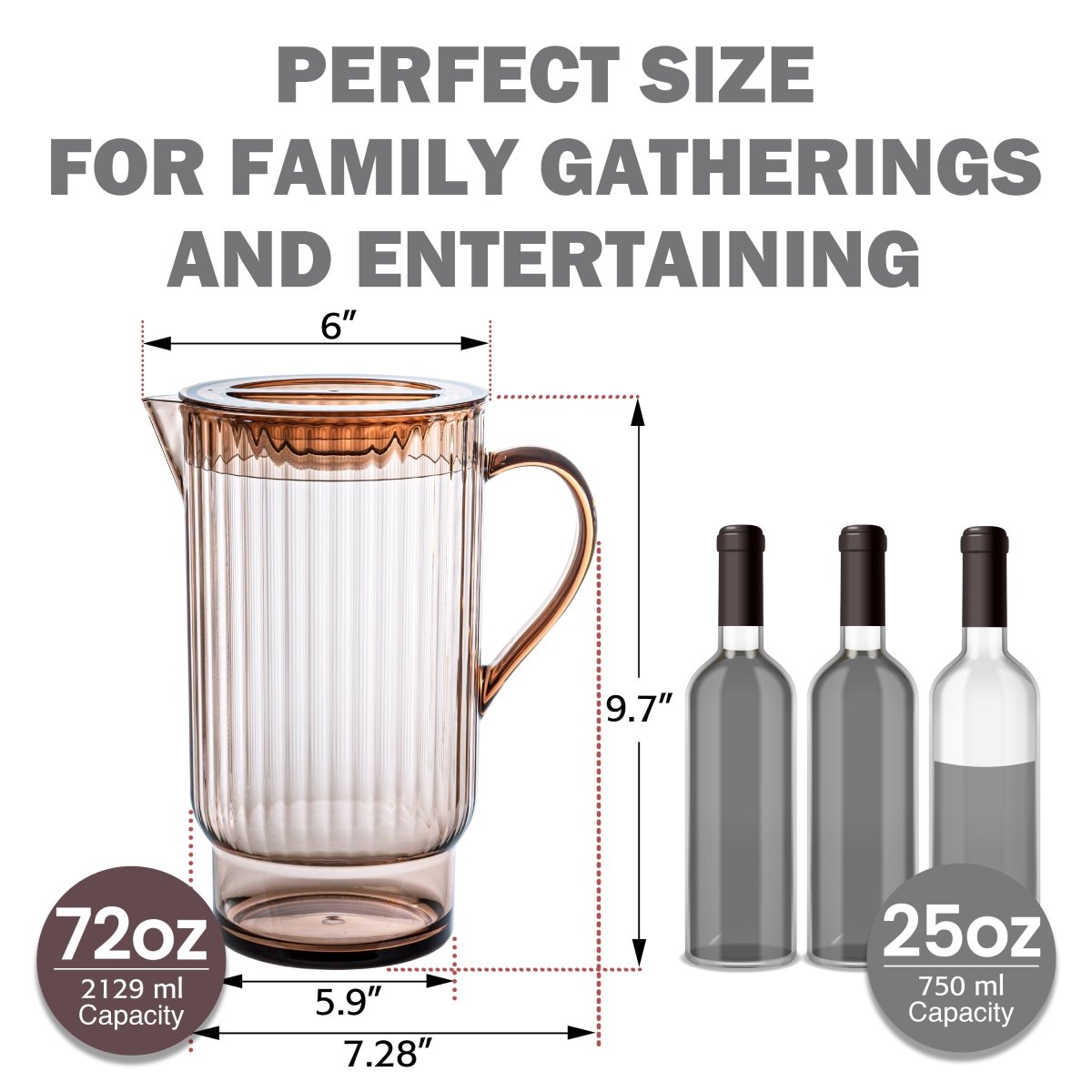 72oz Serenity Clear Water Pitcher with Lid - BPA Free Large Glass Pitcher for Iced Tea, Lemonade & Infused Water - Perfect for Refrigerator, Parties & Outdoor Gatherings