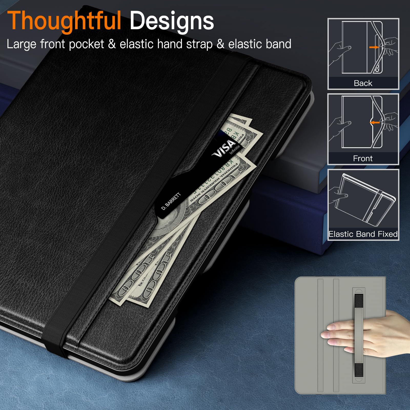 JETech iPad Pro 11-Inch Case (2020-2022 Models) - Premium PU Leather Folio Cover with Hand Strap, Apple Pencil Holder, Storage Pocket & Multi-Angle Stand for iPad Pro 4th/3rd/2nd Gen - Perfect for Work, School & Travel (Black)