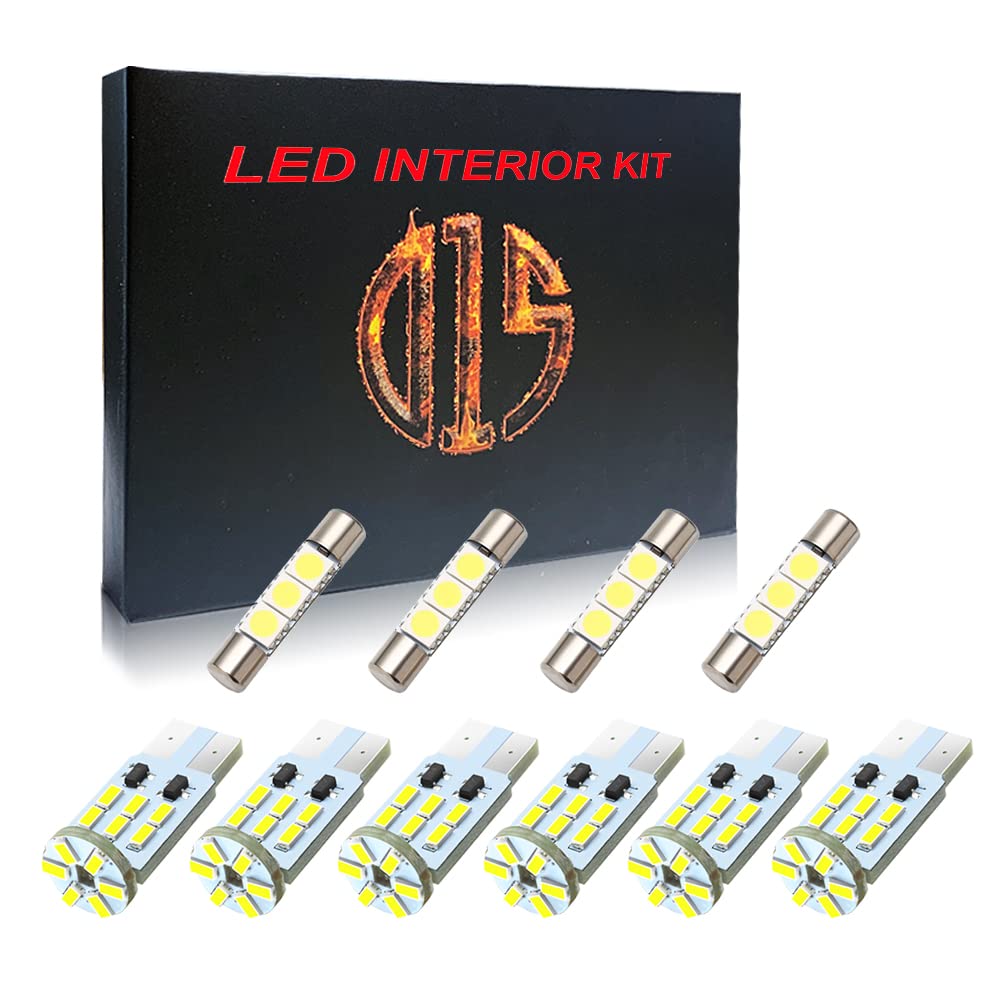 6000K White LED Interior Light Kit - 194 T10 6614F Bulbs for Car Map Dome Trunk Vanity Mirror License Plate Lights (14-Piece Set) - Perfect for Vehicle Interior Upgrades & Nighttime Visibility