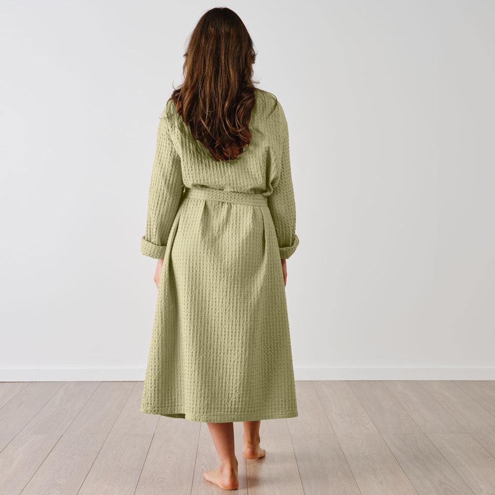 Linen House Keaton Gumtree Waffle Bathrobe - Soft & Absorbent Cotton Terry Robe for Women & Men | Perfect for Spa, Hotel, and Home Relaxation After Shower or Bath