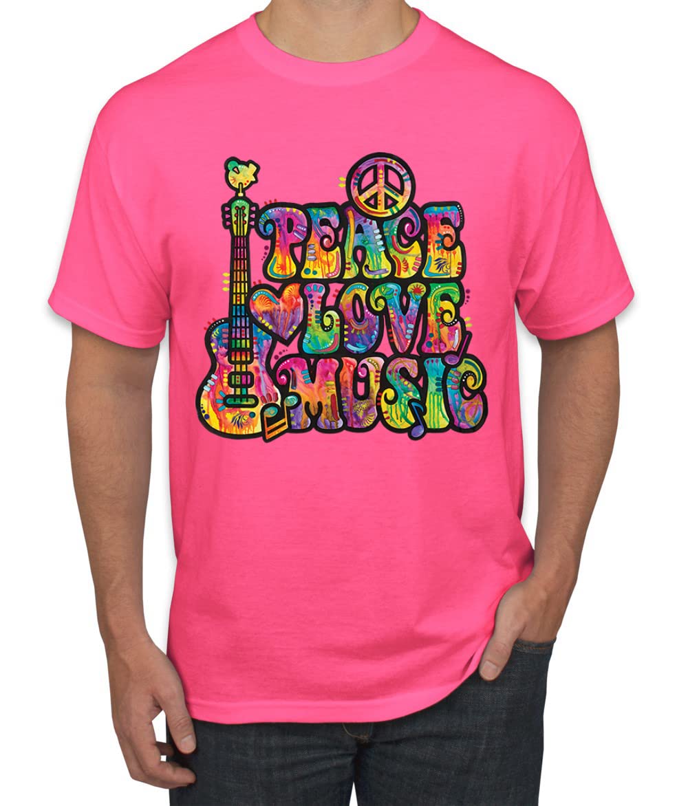 Dean Russo Peace Love Music Pop Culture Graphic T-Shirt for Men | Vintage Inspired Band Tee | Perfect for Concerts, Music Festivals & Casual Wear