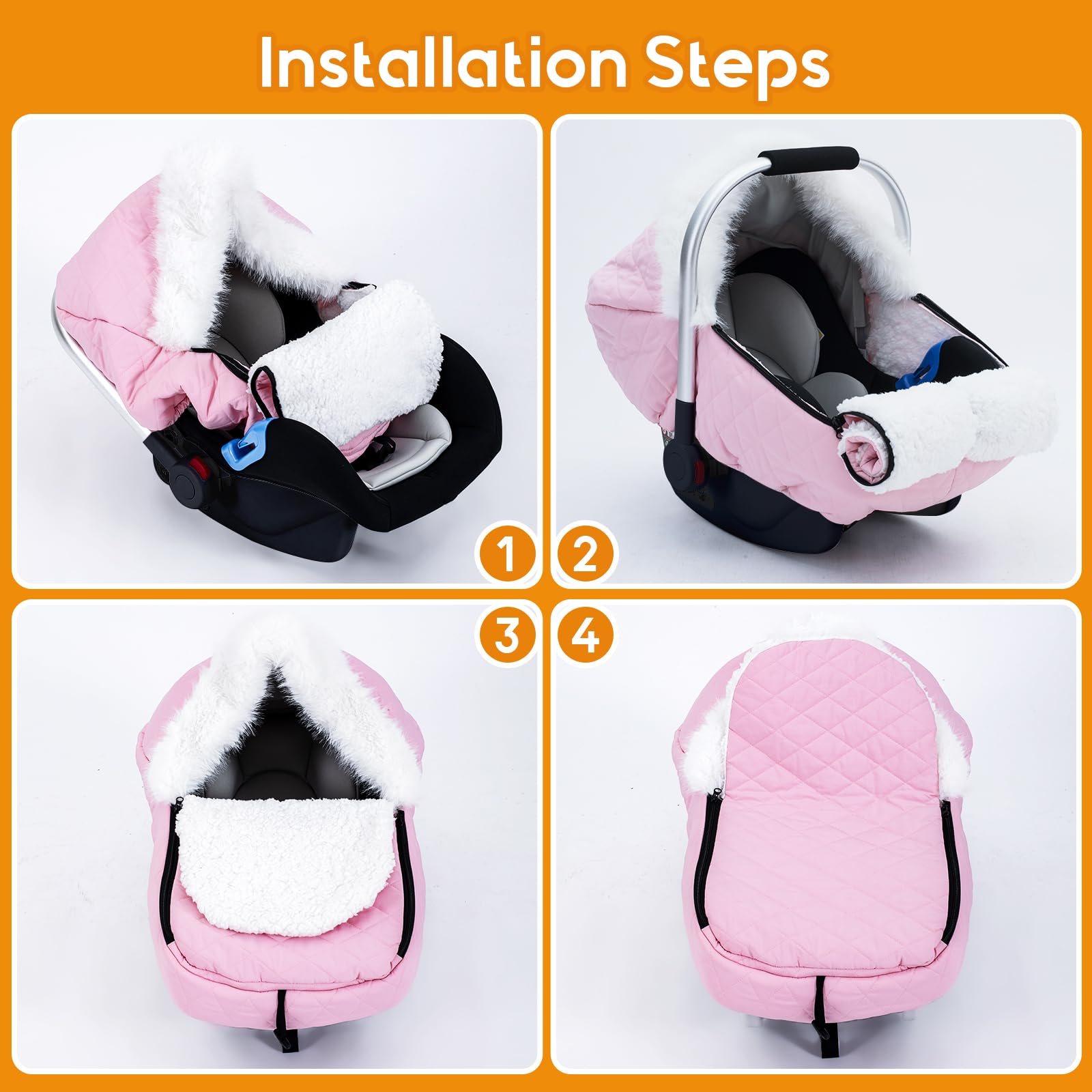**Winter Baby Car Seat Cover - Sherpa Lined Infant Car Seat Protector for Cold Wind & Snow - Spacious Warm & Snug Canopy Cover for Boys & Girls (Pink) - Perfect for Strollers, Travel & Outdoor Adventures**