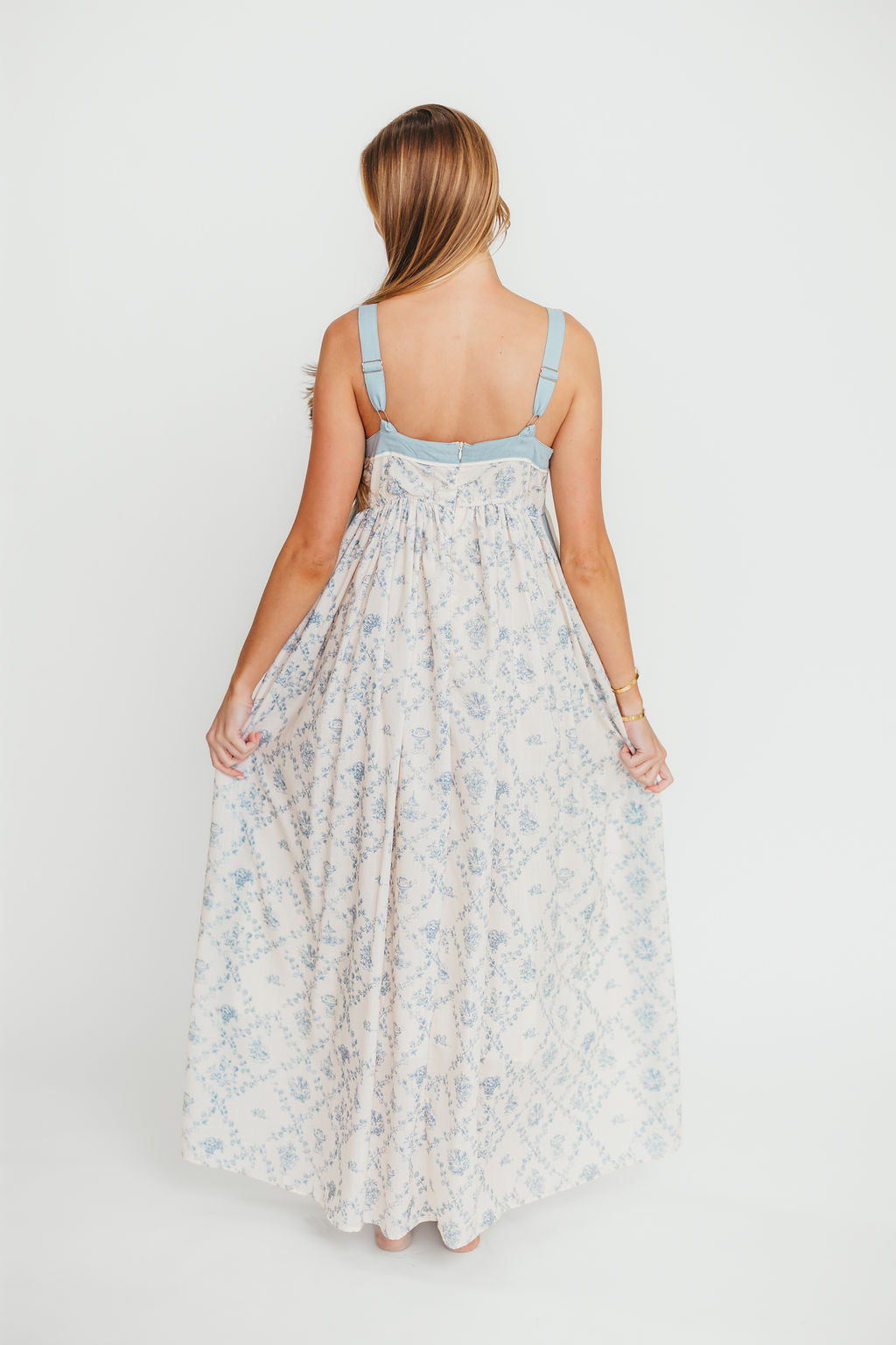 Lillian Toile Maxi Dress in French Blue - Floral Summer Midi Dress for Women, Perfect for Beach Vacations, Garden Parties & Date Nights