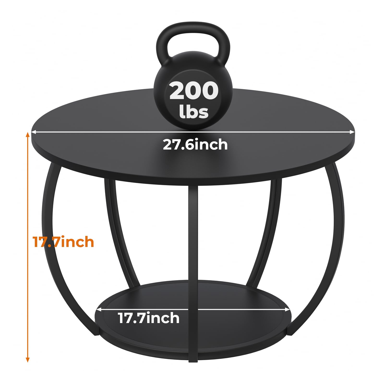 GreenForest 27.6 Inch Round Coffee Table with Storage - Adjustable Feet 2-Tier Farmhouse Style Center Table for Living Room, Home Office - Black | Perfect for Small Spaces, Coffee Time & Family Gatherings