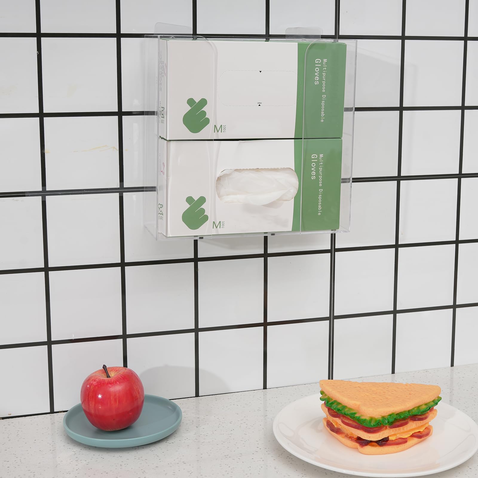 Clear Acrylic Wall-Mounted Mask & Glove Dispenser Holder - 10.2”x9.8”x3.5” - Pack of 1 - Perfect for Hospitals, Salons, Restaurants & Home Organization