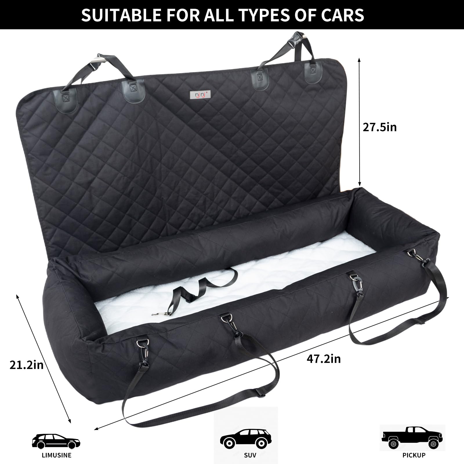 Premium Washable Dog Car Seat for Large & Medium Dogs Up to 100 lbs - Thick Cushioned Travel Bed with Storage Pockets - Perfect for Road Trips & Daily Commutes