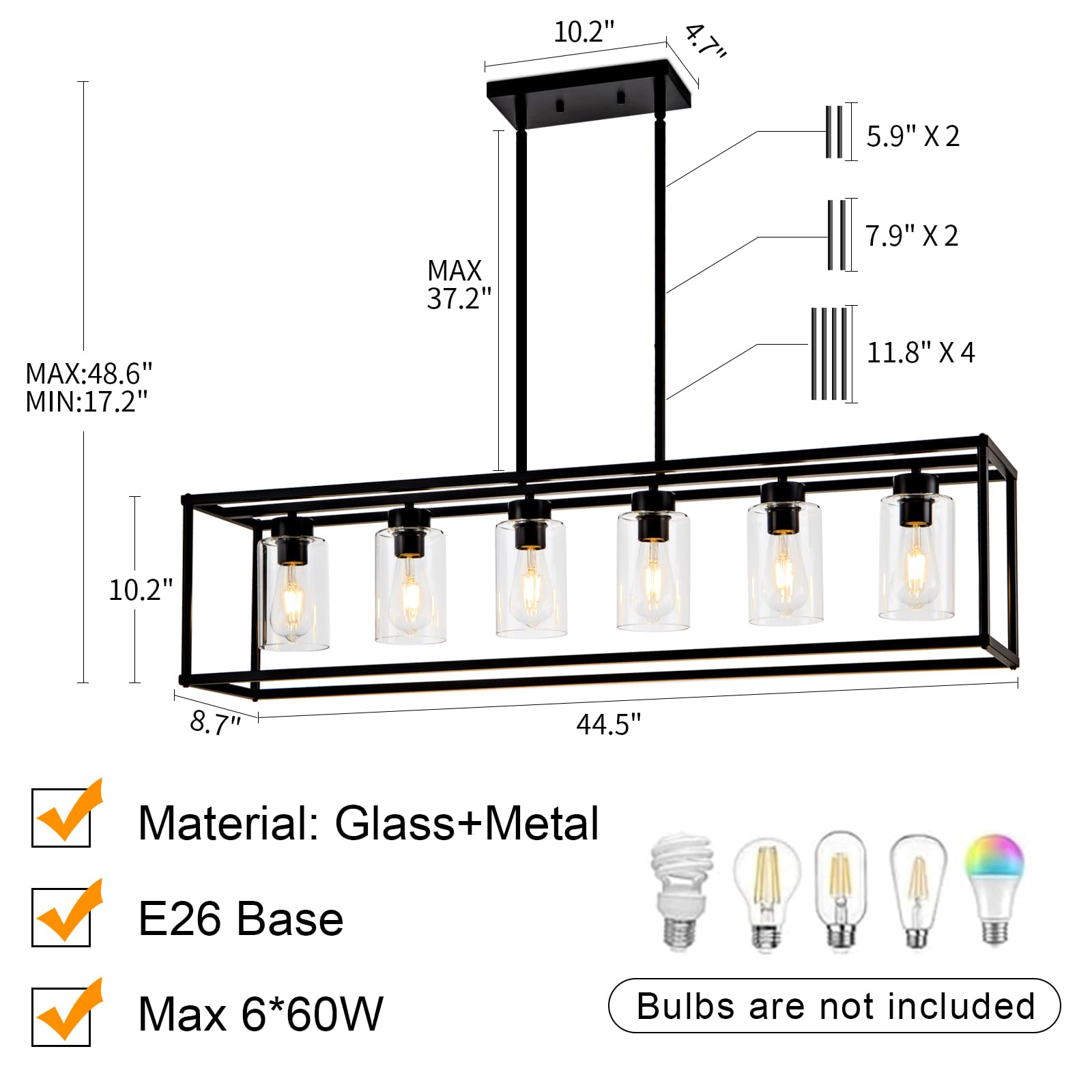 6-Light Black Farmhouse Chandelier - Adjustable Height Modern Industrial Pendant Lighting for Dining Room, Kitchen Island & Living Room | Perfect for Rustic, Contemporary and Urban Decor Styles
