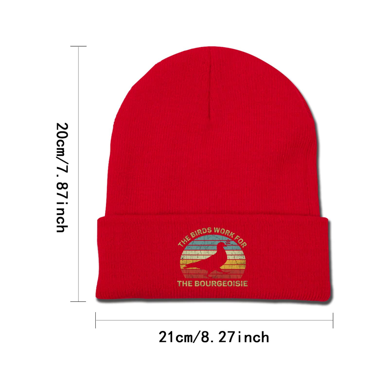 Funny Conspiracy Theory Beanie - 'Birds Work for The Bourgeoisie' Red Knit Skull Cap for Men, Women & Kids | Unisex Cuffed Winter Hat for Outdoor Activities, Streetwear & Gift Giving