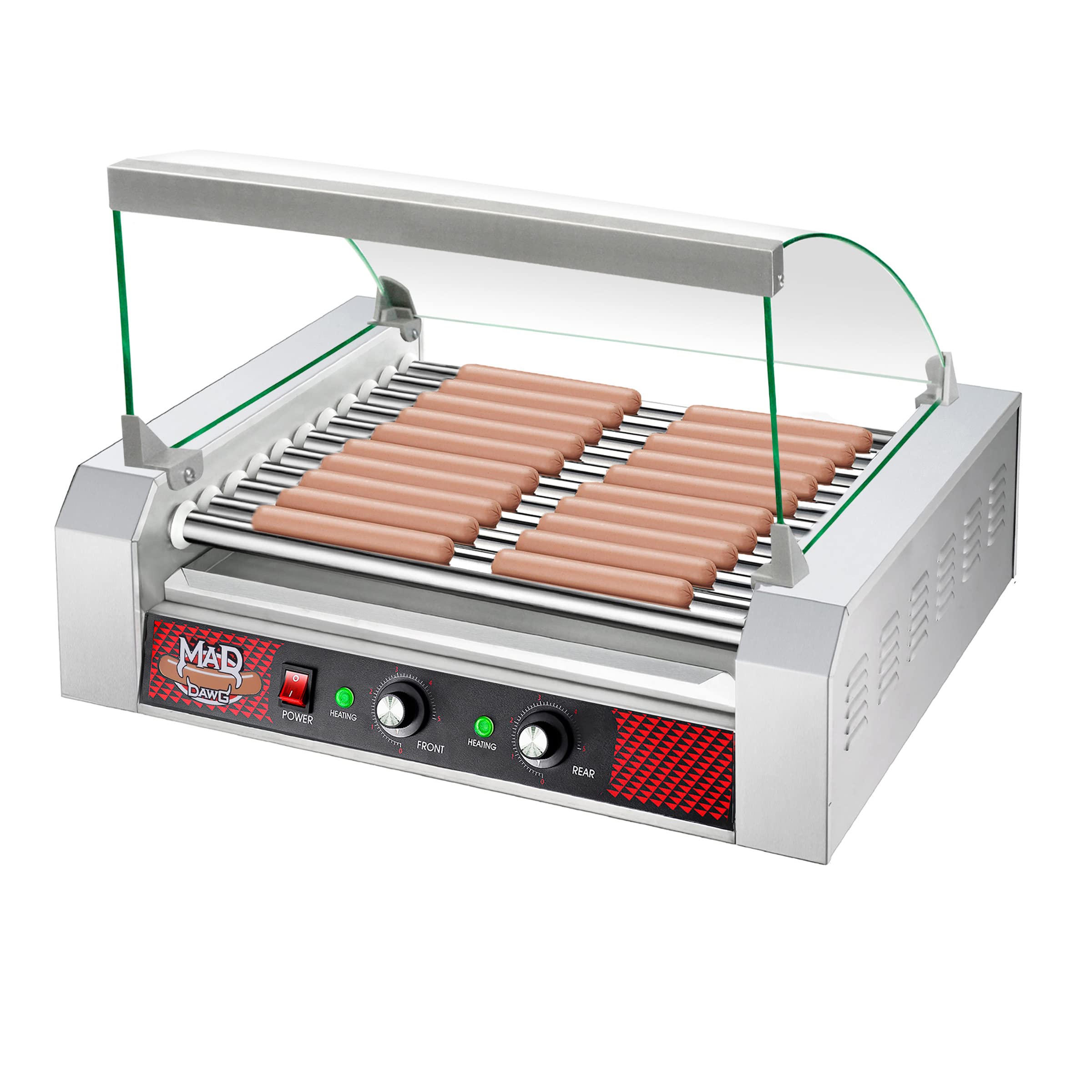 11-Roll Commercial Hot Dog Roller Machine with Tempered Glass Cover - Countertop Hot Dog Warmer Cooks 30 Hot Dogs, Brats & Sausages | Perfect for Restaurants, Carnivals & Food Trucks by Great Northern Popcorn