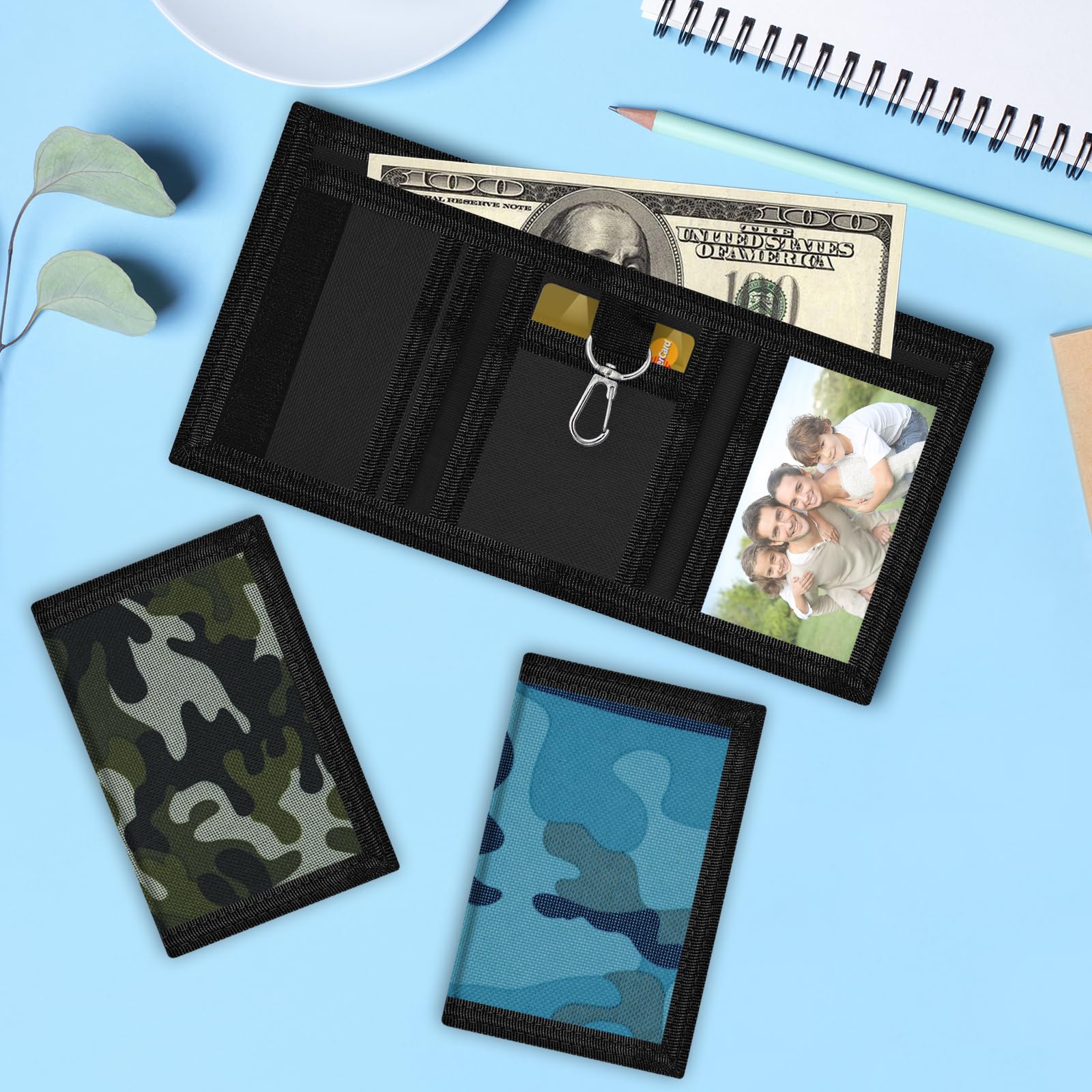 3 Pack Kids RFID Blocking Wallets - Cartoon Mini Trifold Coin Purses with Zipper & Magic Sticker, Camouflage Canvas Front Pocket Wallets for Boys & Girls - Perfect for School, Travel & Outdoor Activities