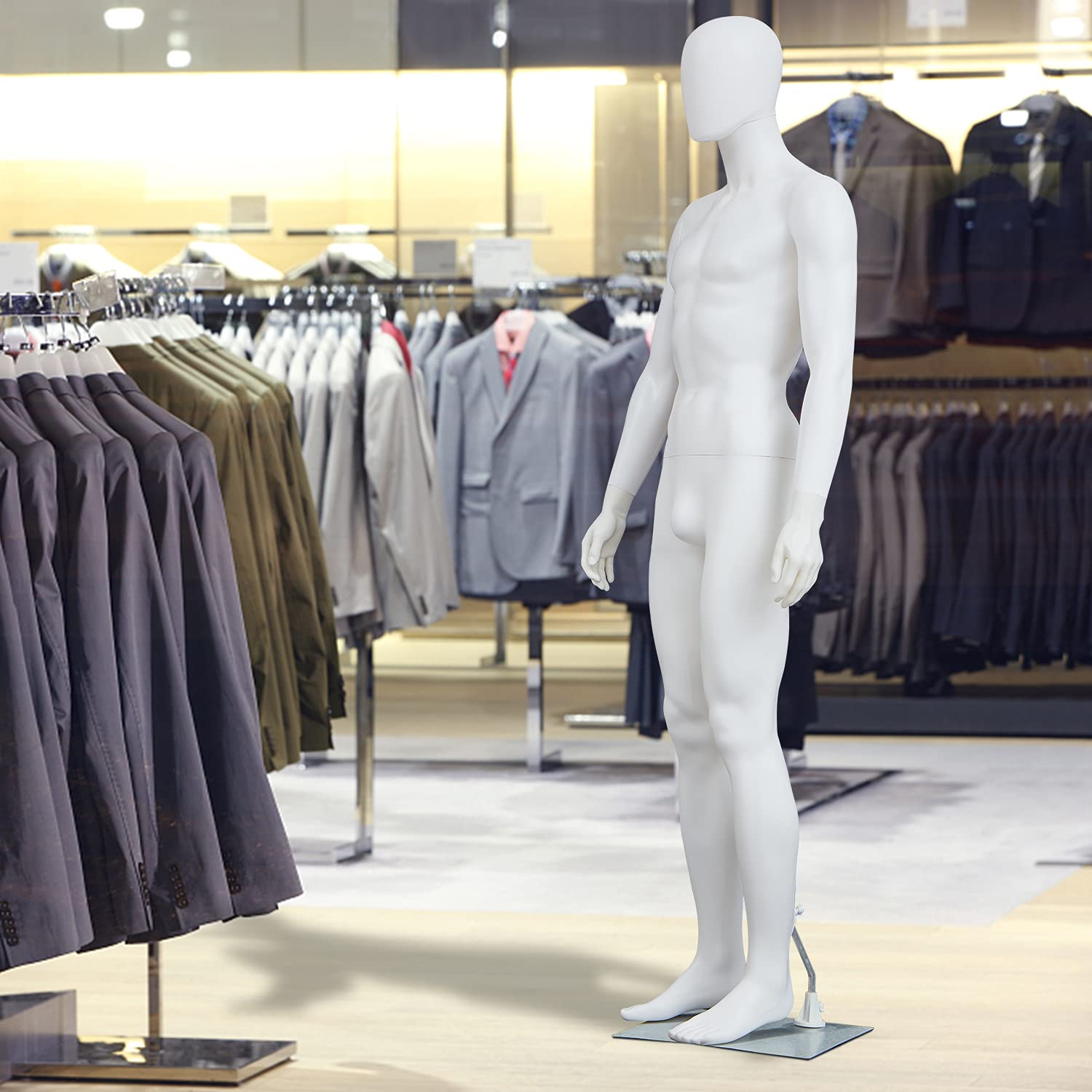 6 FT Male Mannequin with Adjustable Stand & Metal Base - Full Body Posable Dress Form for Window Display, Retail Store, Fashion Show & Photography (White)