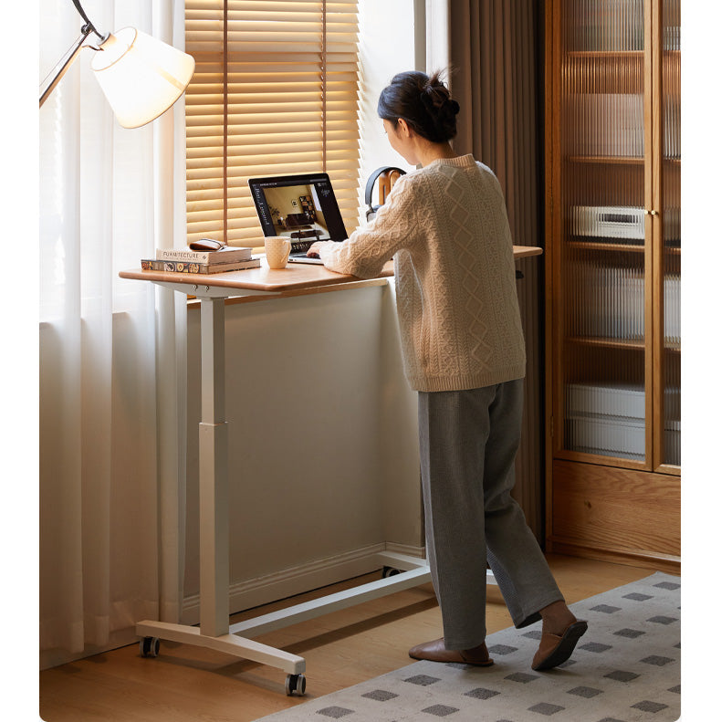 Solid Oak Wood Standing Desk for Home Office - Adjustable Height Mobile Workstation for Ergonomics & Productivity - Perfect for Remote Work, Study, and Small Spaces