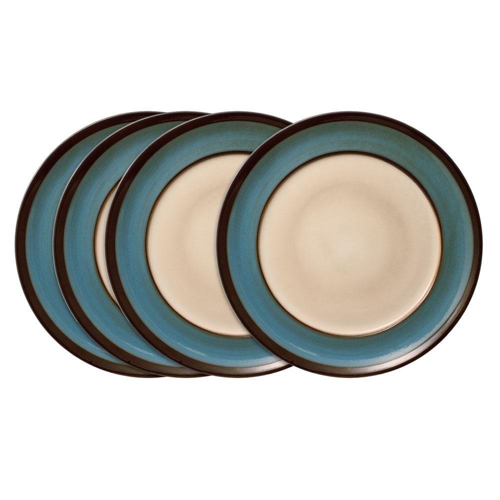 Belmont Set of 4 Blue Round Dinner Plates - Elegant Ceramic Plates for Everyday Dining, Parties & Entertaining - Dishwasher & Microwave Safe Dinnerware