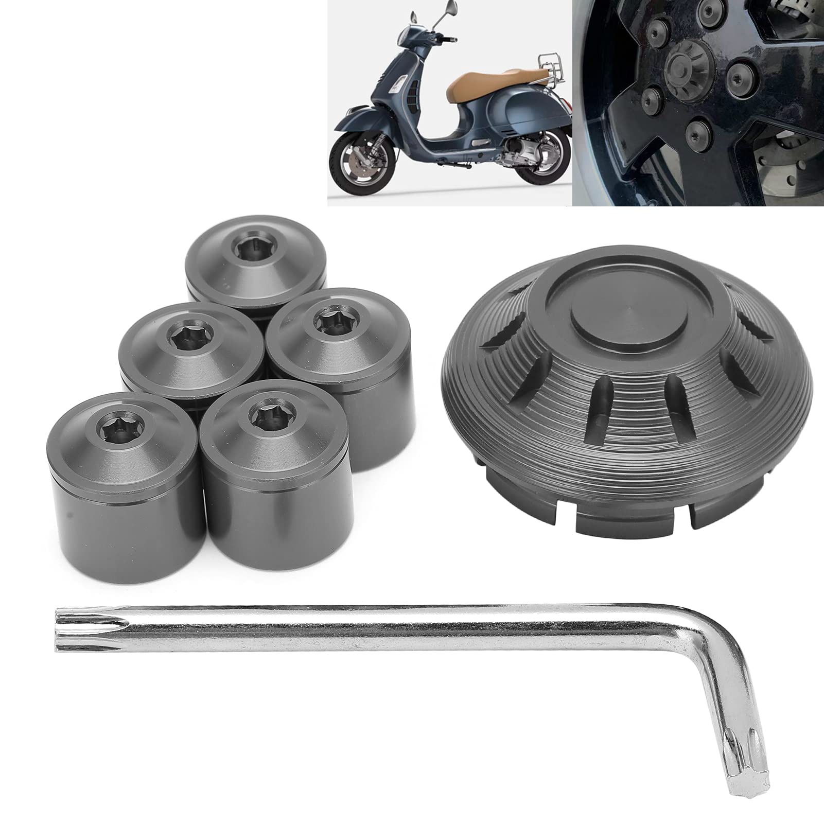 6pcs Motorcycle Hub Cover Wheel Side Cap - Aluminum Alloy for Vespa GTV 250 300 (2017-2020 Models) | Durable Bike Wheel Accessories for Enhanced Style & Protection | Perfect for Urban Commuting & Scooter Enthusiasts