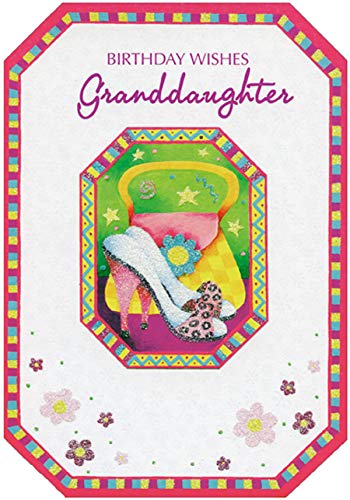 Sparkling Glitter High Heel Shoes Birthday Card - Elegant Die-Cut Octagon Greeting Card for Granddaughter | Perfect for Birthdays, Anniversaries & Special Occasions