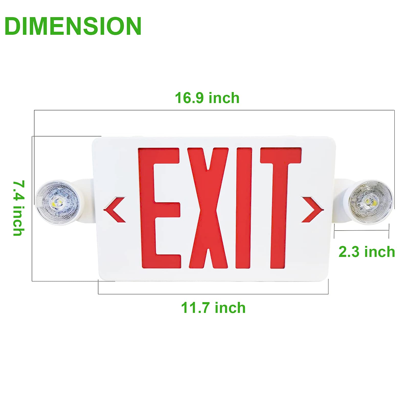 Red LED Exit Sign with Emergency Lights - UL-Listed 120-277V, Battery Backup, Fire Resistant ABS, Dual Adjustable Head for Commercial Buildings & Warehouses - Perfect for Offices, Schools, and Public Safety Areas
