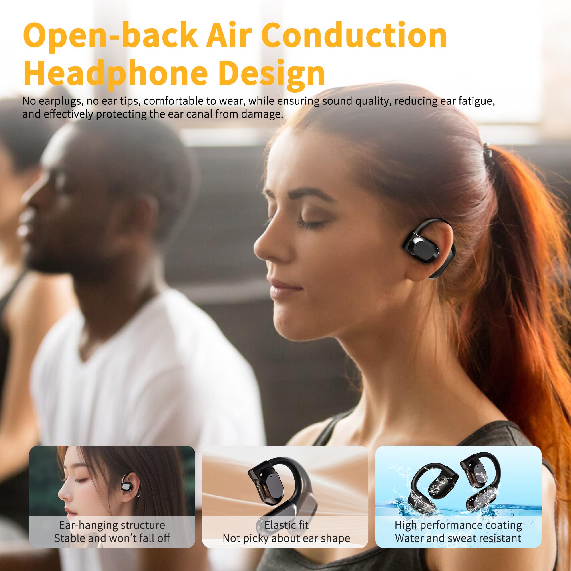 Open Ear Wireless Bluetooth Headphones with Ear Hooks & LED Display - Ultra-Clear Sound for Running, Fitness & Outdoor Activities - Sweatproof Sports Earbuds for Gym, Cycling & Workouts (Black)