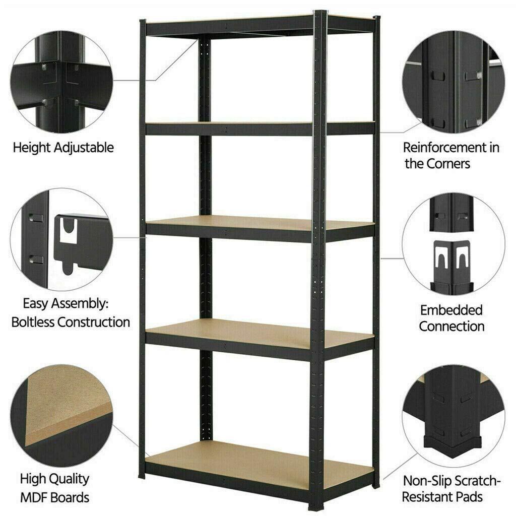 Heavy Duty 5-Tier Storage Shelves - 175KG Capacity Per Shelf, Black (180x90x40cm) - Ideal for Garage, Warehouse, Home, Kitchen & Office Organization