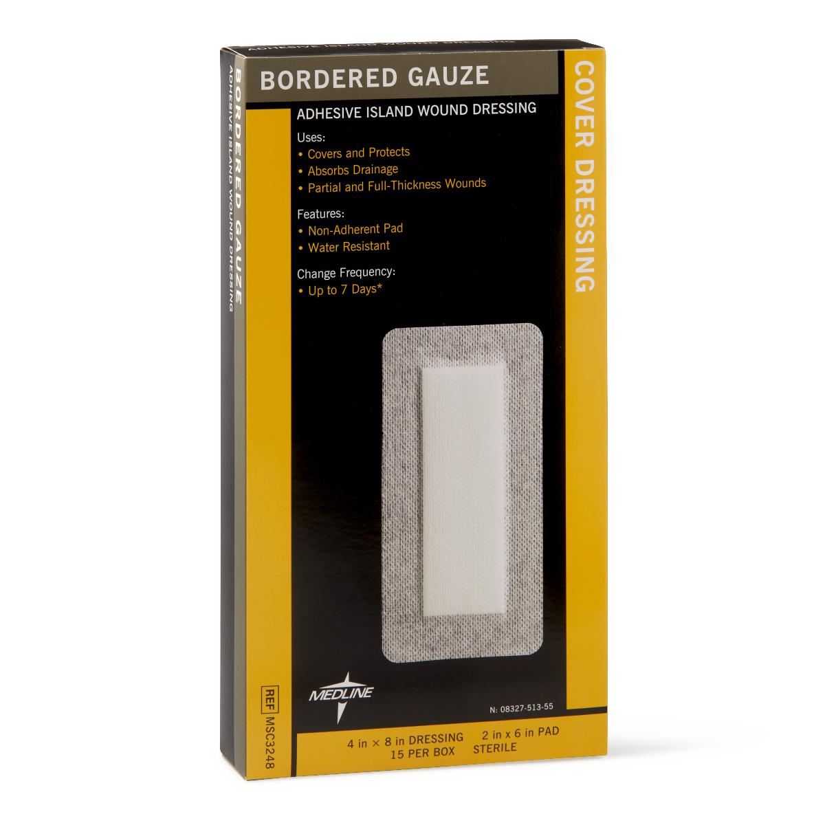 Sterile Bordered Gauze Adhesive Island Wound Dressing - 15-Piece Box (Various Sizes) | First Aid for Cuts, Burns & Surgical Wounds | Medical-Grade Bandages for Home & Hospital Use