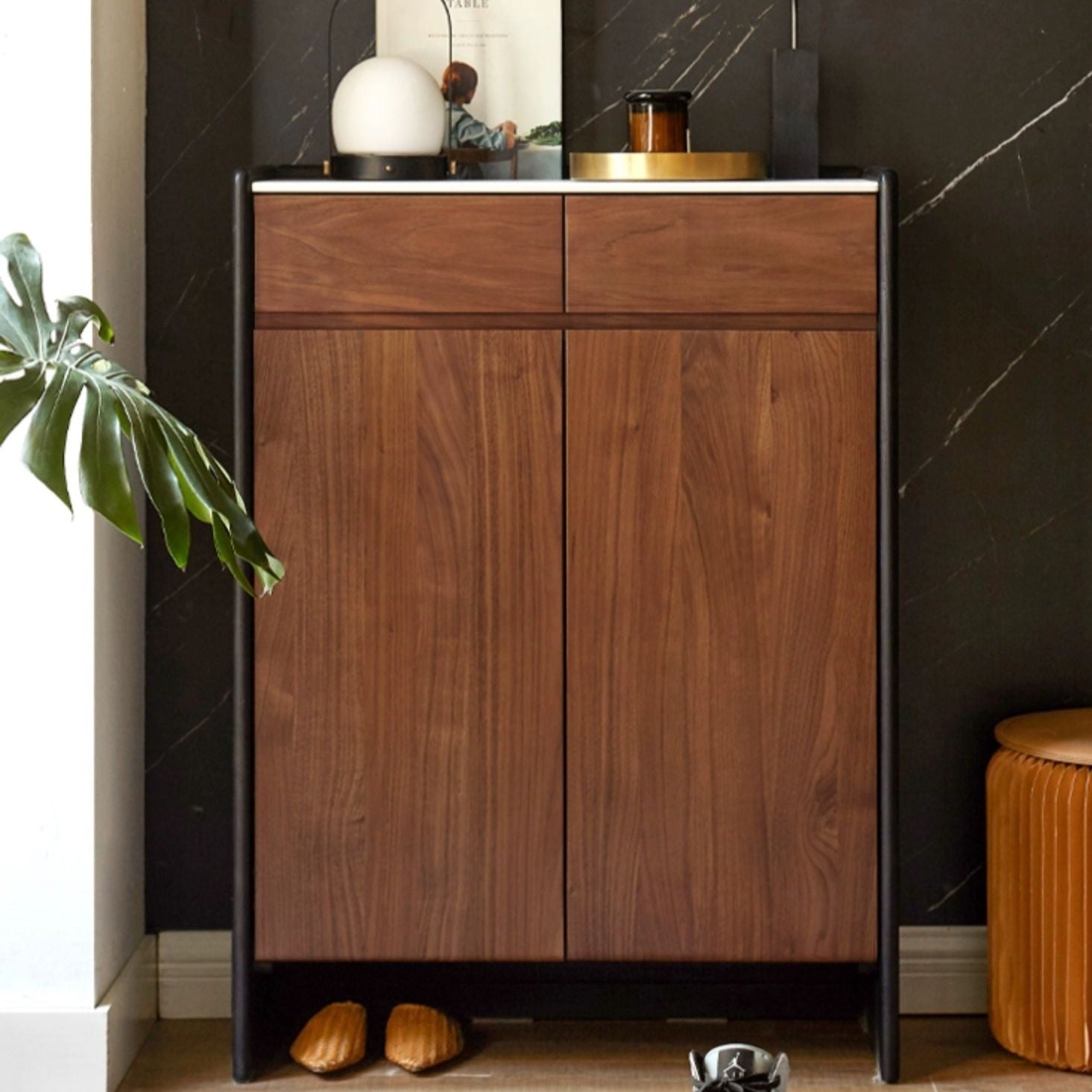 Black Walnut Solid Wood Shoe Cabinet for Entryway - Rustic Shoe Storage Organizer with Shelf | Perfect for Hallway, Mudroom & Closet Organization