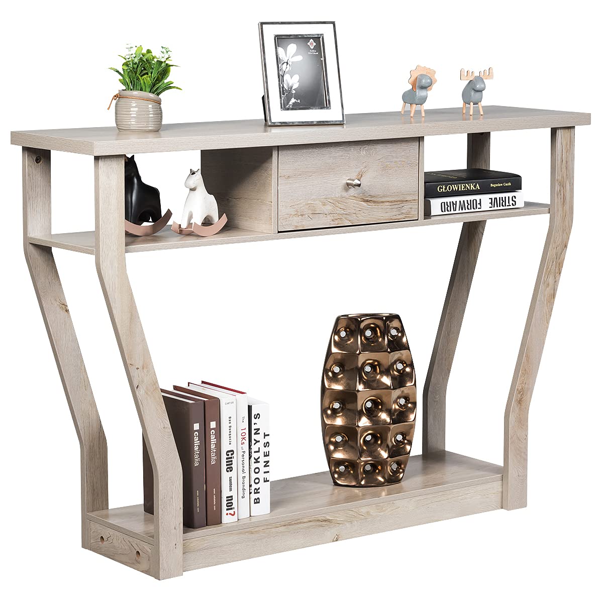 3-Tier Wooden Console Table with Drawer - 47