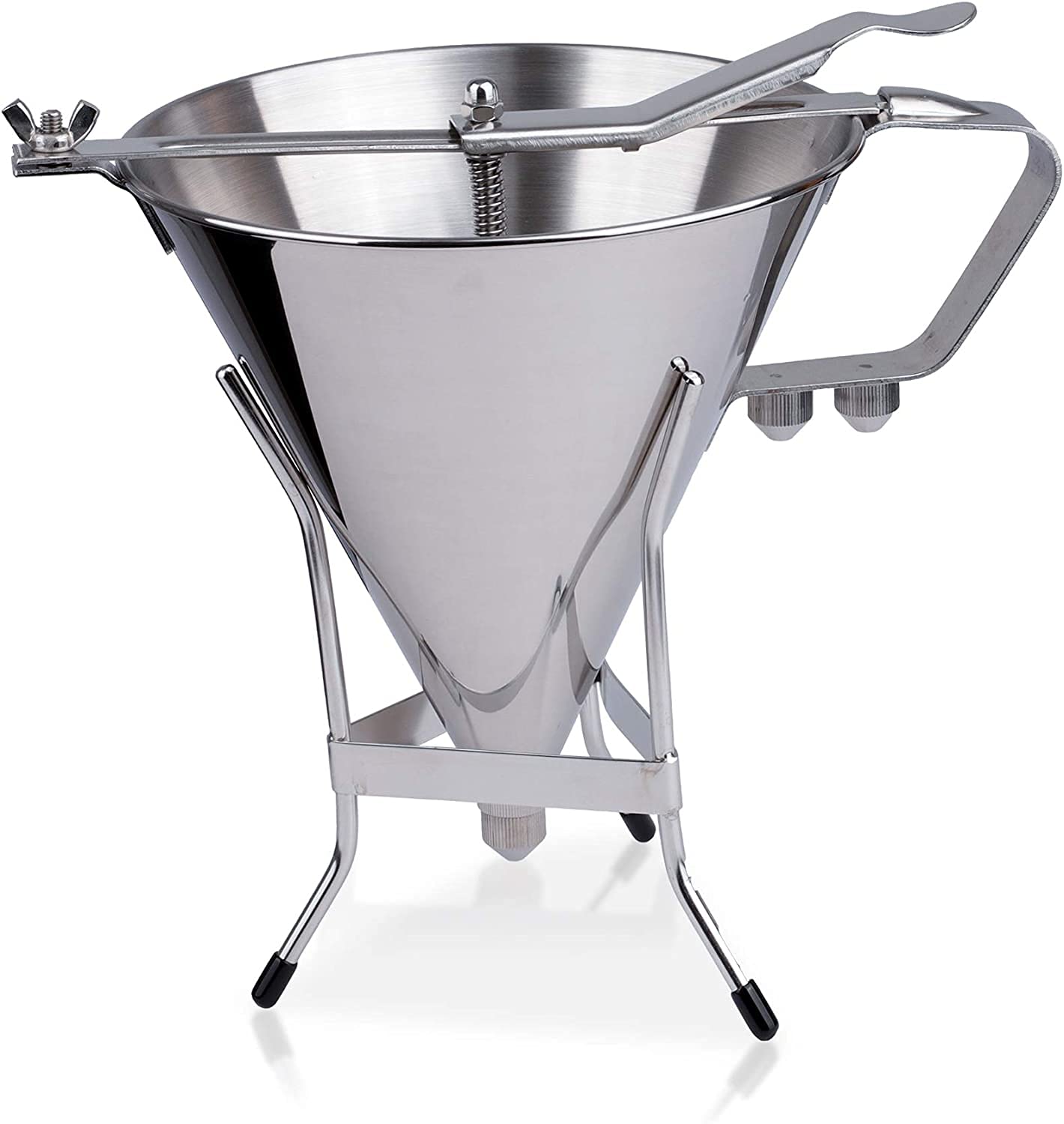 Professional Stainless Steel Confectionery Funnel with 3 Nozzles & Stand - Commercial Cake Decorating Tool for Baking, Candy Making & Dessert Presentation