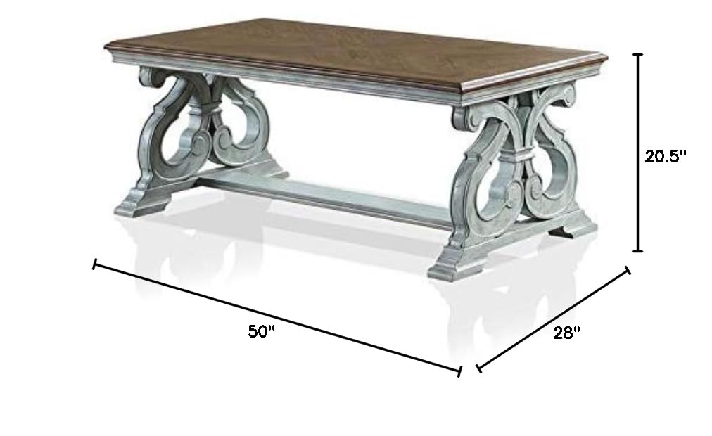 Furniture of America Adelman Solid Wood Coffee Table - Oak & Antique Blue Finish | Rustic Living Room Centerpiece for Home Decor