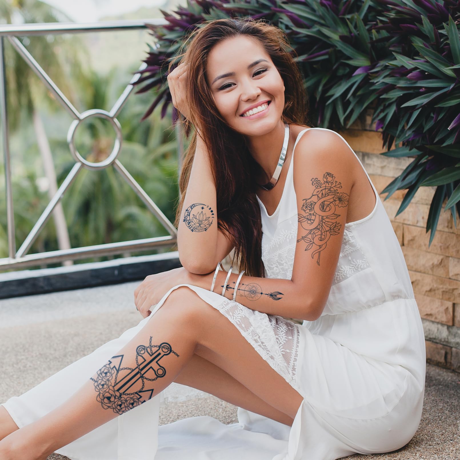 Realistic Semi Permanent Tattoos - 8 Sheets Waterproof Fake Tattoo Stickers Lasts 1-2 Weeks | Plant-Based Ink for Women & Men | Perfect for Halloween, Parties, Cosplay and Christmas Gifts