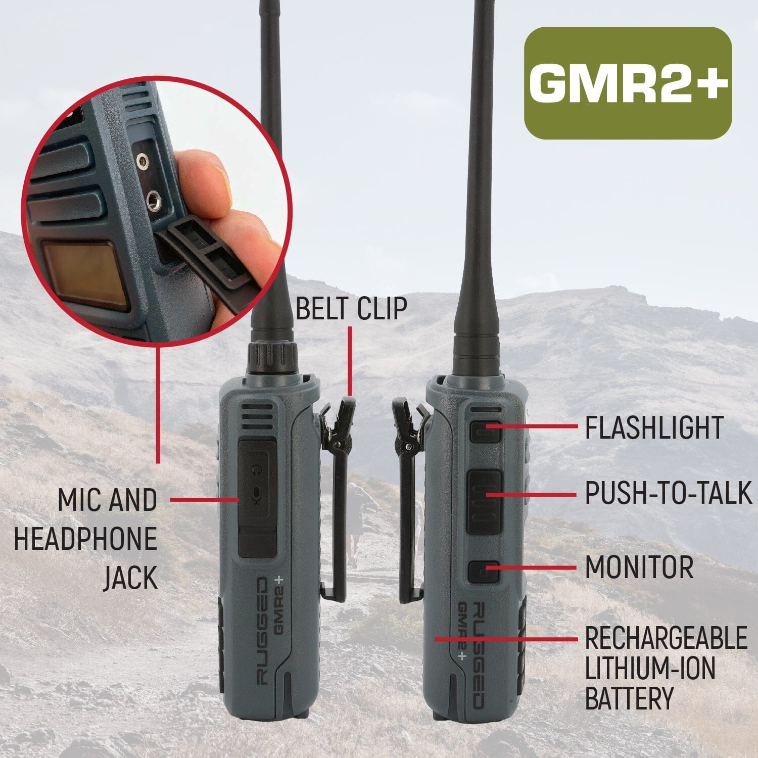 2 Pack Rugged GMR2 PLUS GMRS/FRS Two-Way Handheld Radios - Long Range Walkie Talkies for Outdoor Adventures, Camping, Hiking & Emergency Communication