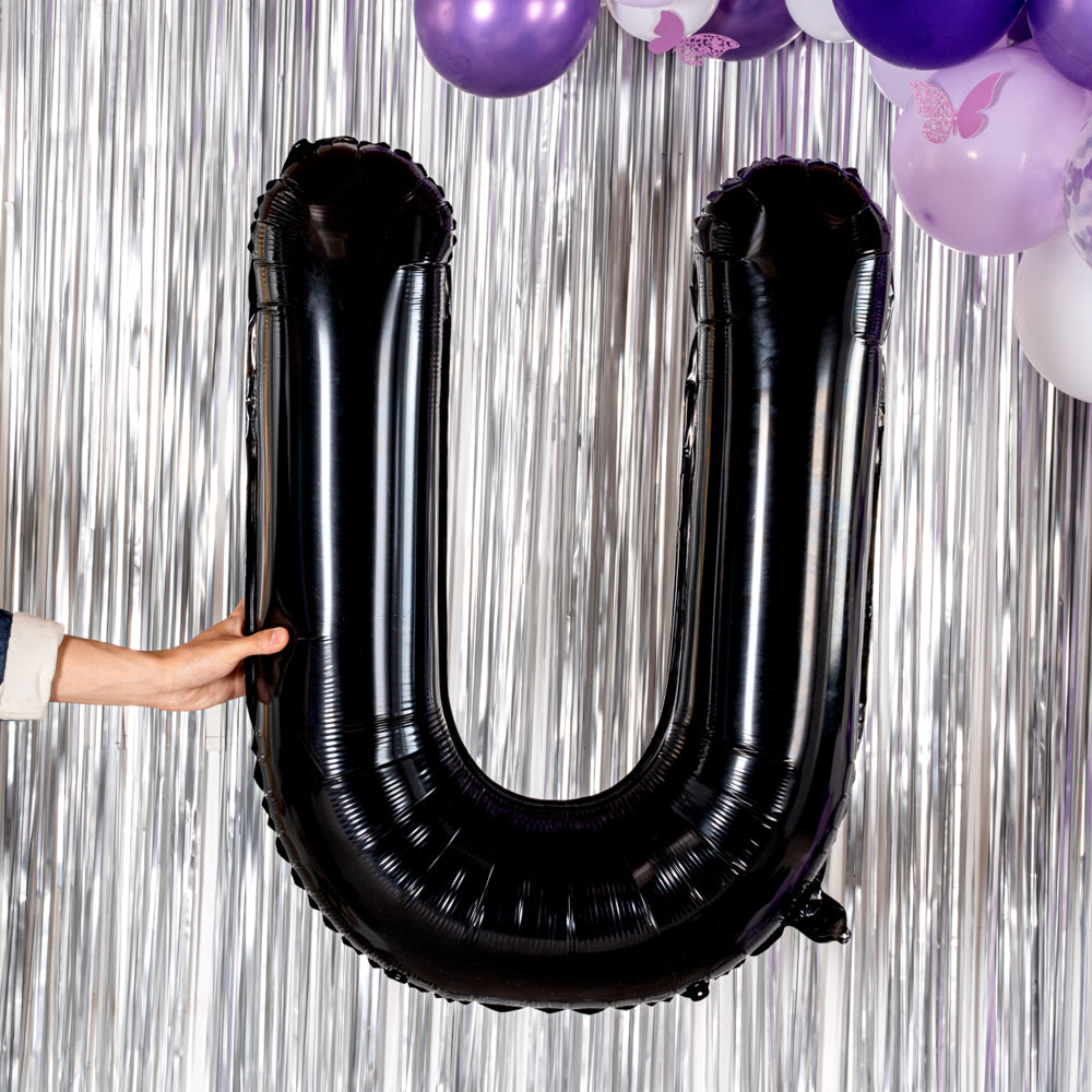 Black Mylar Letter U Balloon - 40 Inch Large Foil Alphabet Balloon for Birthday Party Decorations, Wedding, Graduation & Baby Shower Events - 1 Count Box
