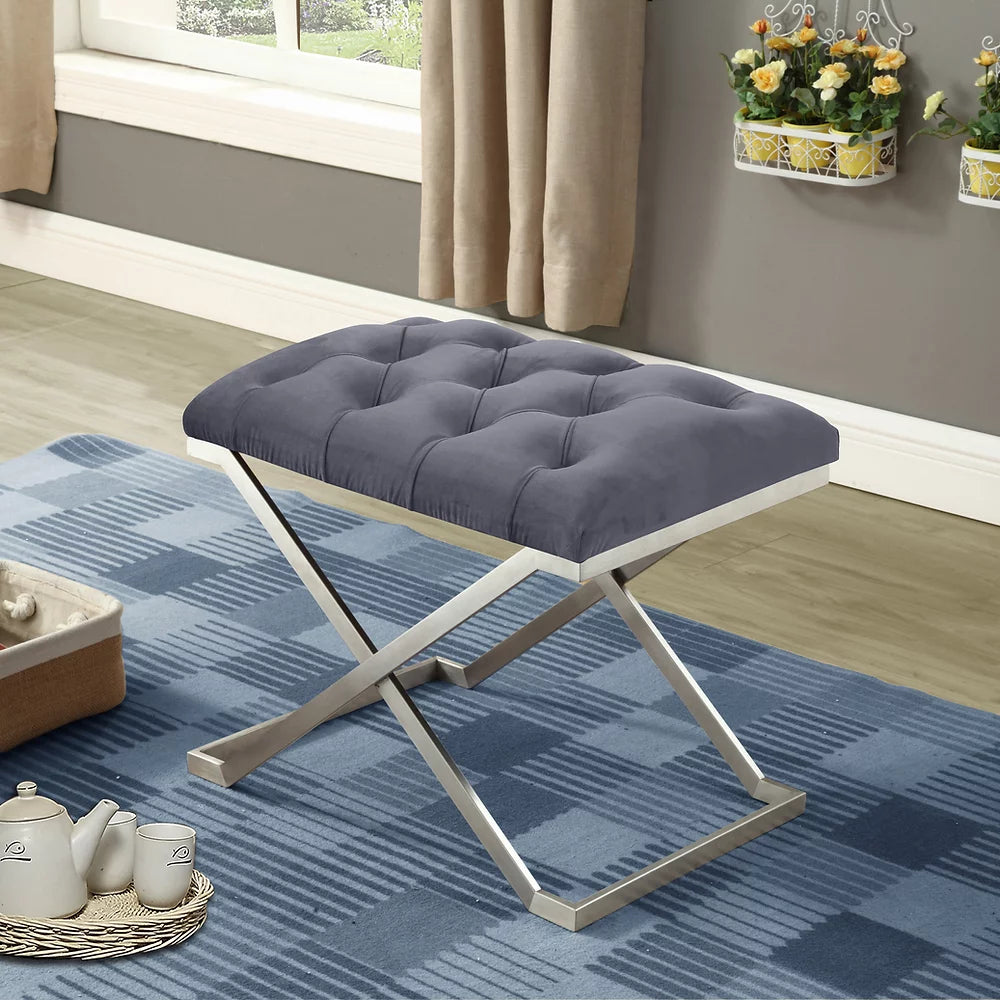 Luxury Grey Velvet Storage Ottoman with Stainless Steel Legs - Modern Footrest, Coffee Table & Seat Stool for Living Room, Bedroom & Dorm (#6290)