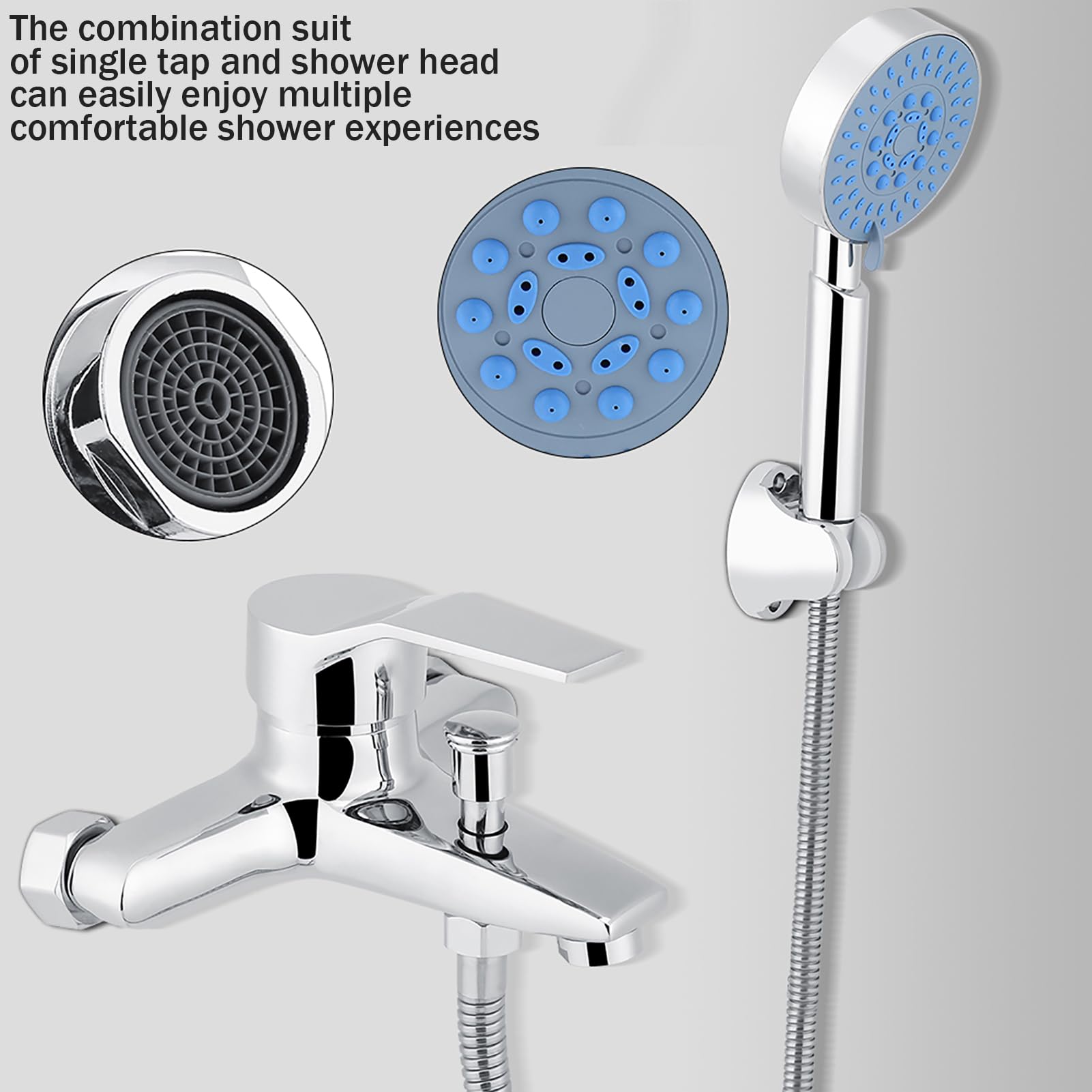 Premium Wall Mount Bathtub Faucet Set with Hand Shower - Silver Finish Shower Mixer System with Sprayer Hose - Perfect for Bathroom Renovation & Spa-Like Shower Experience