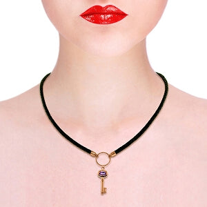 0.5 Carat 14K Solid Rose Gold Leather Key Necklace with Genuine Amethyst - Elegant Jewelry Gift for Women, Perfect for Valentine's Day, Anniversary & Special Occasions