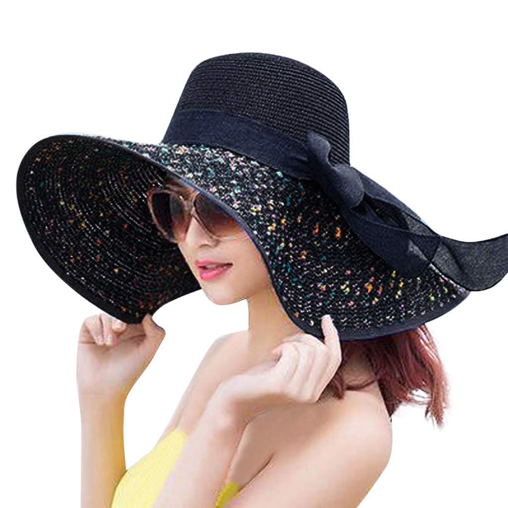 Women's Foldable Straw Beach Sun Hat - UPF 50+ Sun Protection Wide Brim Summer Hat for Travel, Outdoor, and Beach Activities
