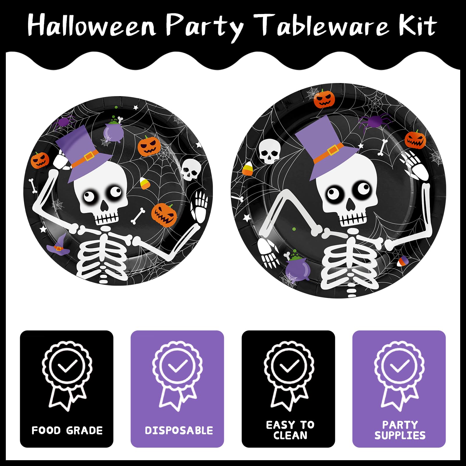 120-Piece Halloween Party Supplies Set - Skeleton Themed Disposable Tableware (Plates, Napkins, Cups & Forks) for 24 Guests - Perfect for Halloween Theme Parties, Trick-or-Treat Events & Spooky Decorations