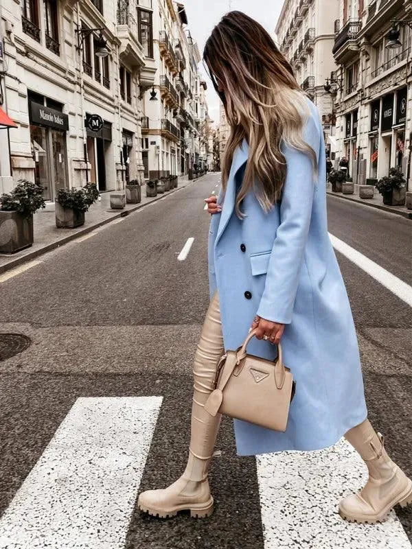 Women's Double Breasted Wool Overcoat - Warm Winter Trench Coat for Office, Business & Formal Occasions