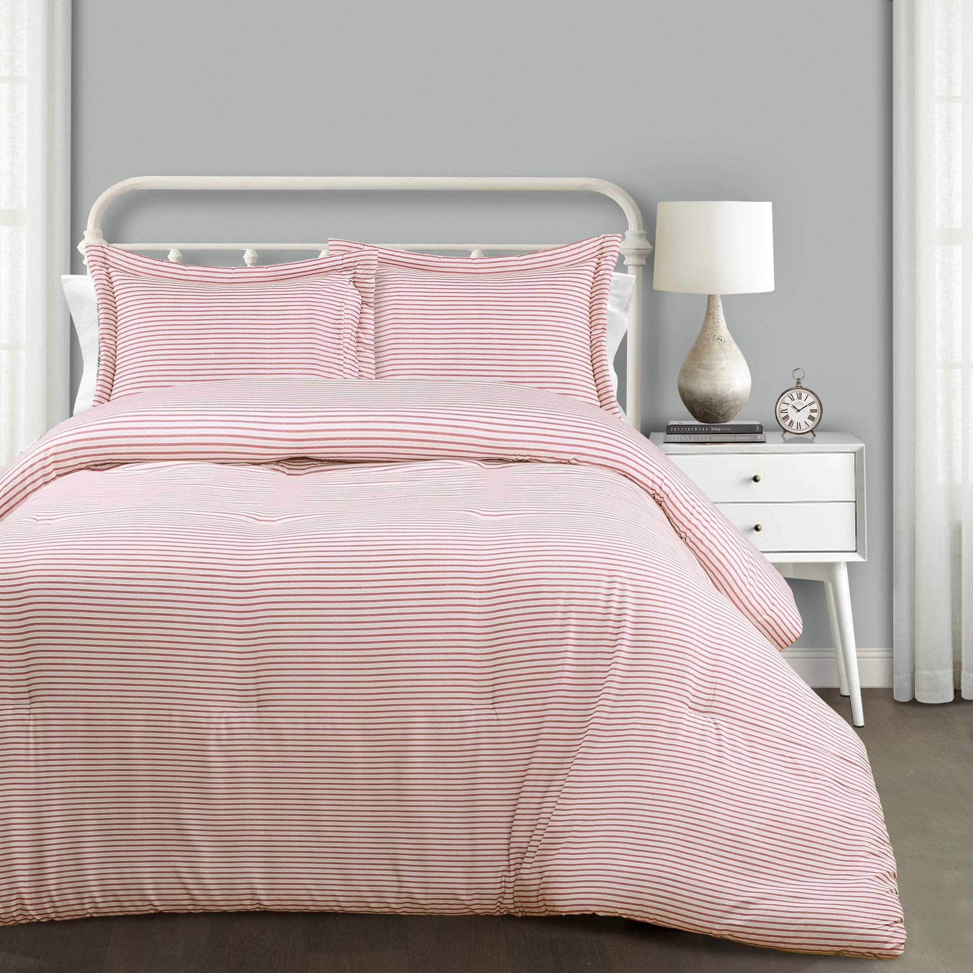 Farmhouse Stripe Reversible Comforter Set - Queen Size, Soft Breathable Cotton Bedding - Perfect for Cozy Bedroom Decor & Guest Room Styling