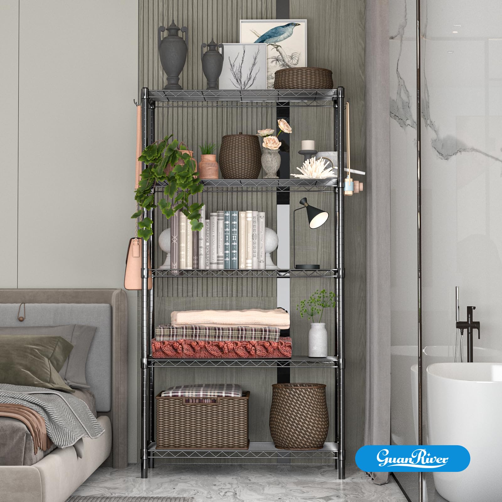 5-Shelf Adjustable Metal Wire Storage Rack - Heavy Duty Shelving Unit for Home & Office - 36