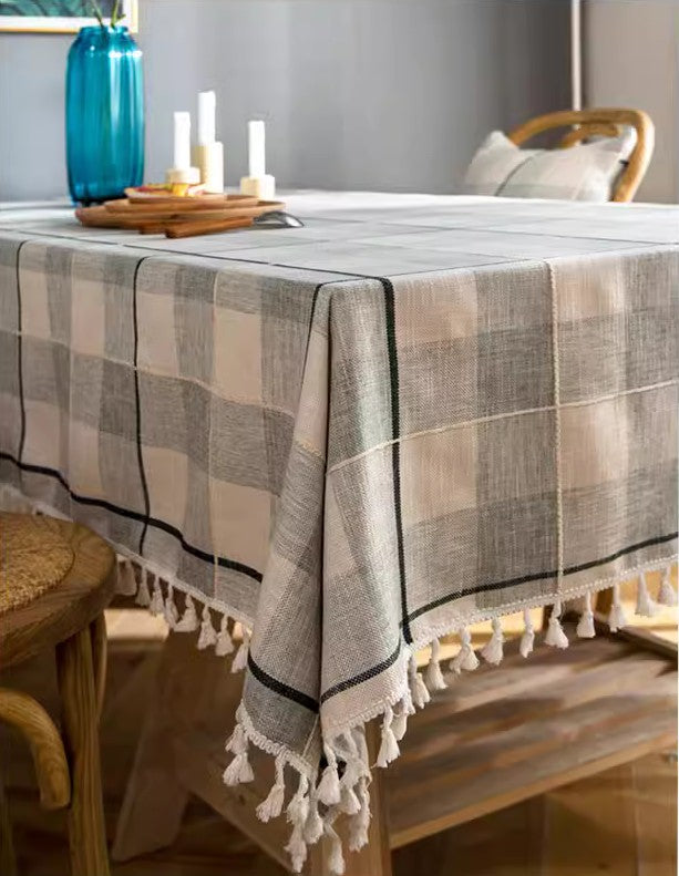 Farmhouse Style Rectangular Tablecloth - Cotton Linen Blend Dining Table Cover for Kitchen & Dining Room - Fits Oval & Rectangle Tables - Perfect for Everyday Meals, Dinner Parties & Holiday Gatherings