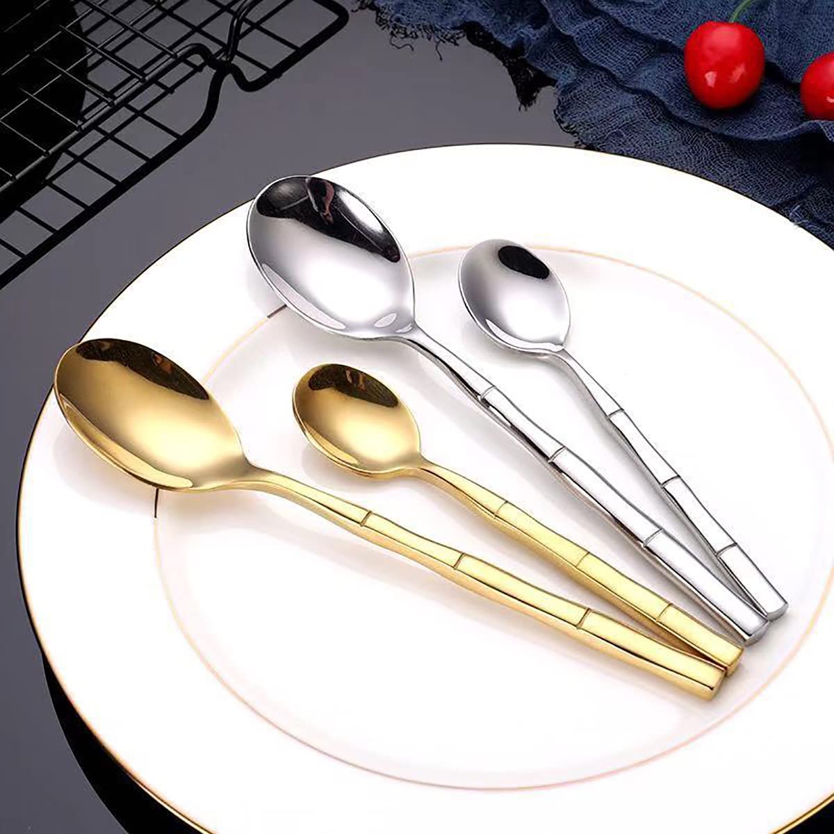 TWEE 40-Piece Stainless Steel Flatware Set with Bamboo Handle - Mirror Polished Silverware for 8 People, Dishwasher Safe Cutlery Set for Home, Kitchen, Restaurant & Hotel Use - Perfect for Dinner Parties, Wedding Gifts & Everyday Dining