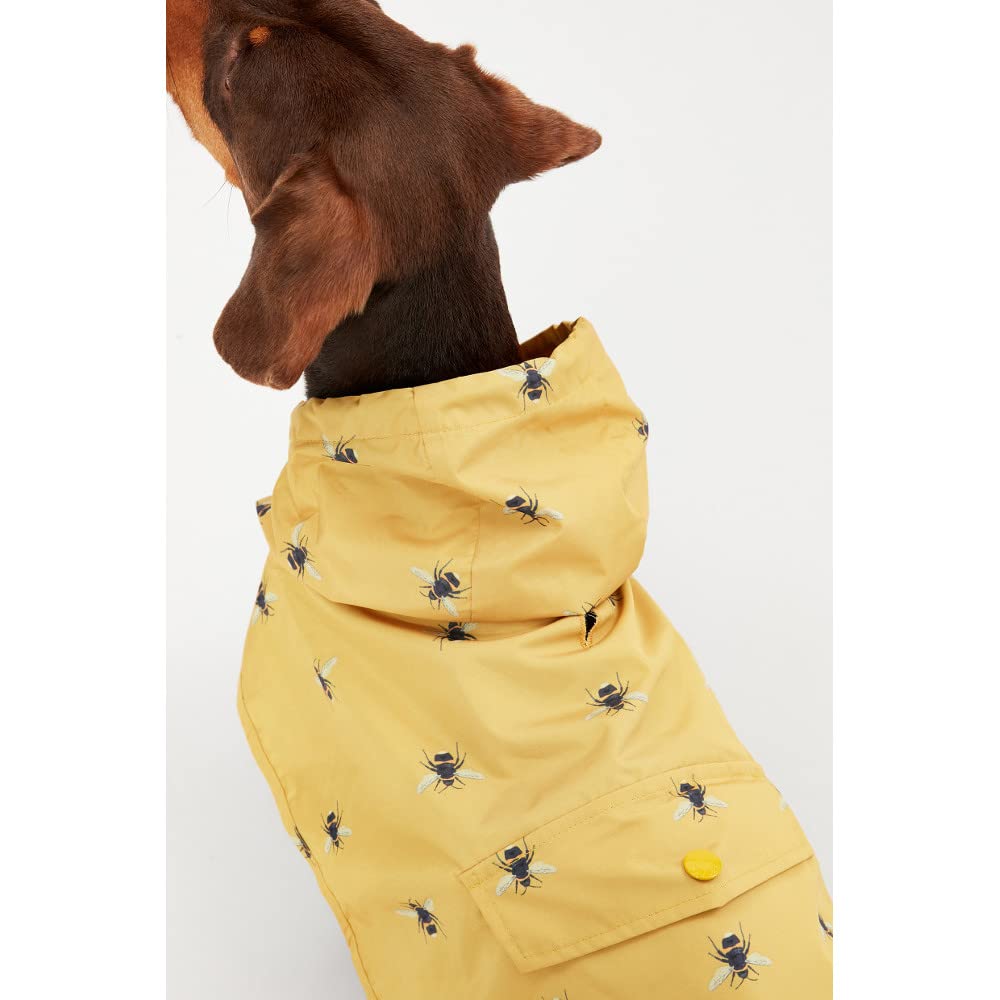 Rosewood x Joules Go Lightly Yellow Bee Print Packable Dog Jacket - Small Size, Washable, Lightweight & Water-Resistant Coat for Small Dogs - Perfect for Outdoor Walks, Park Visits & Travel Adventures