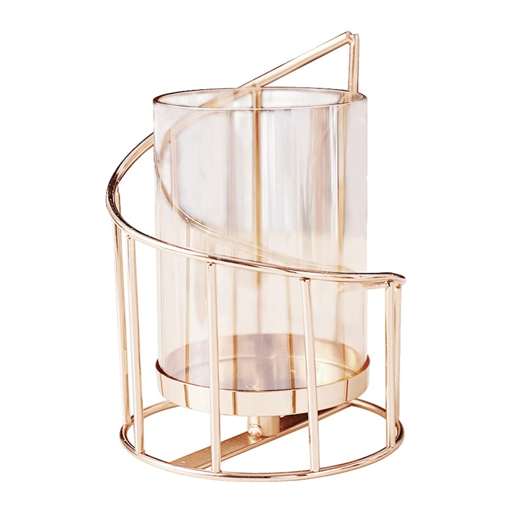 VOSAREA Modern Minimalist Metal Candle Holder with Removable Glass Shade - Gold Pillar Candle Stand, Flowerpot & Desktop Decor for Home, Wedding, Dining Table & Romantic Ambiance