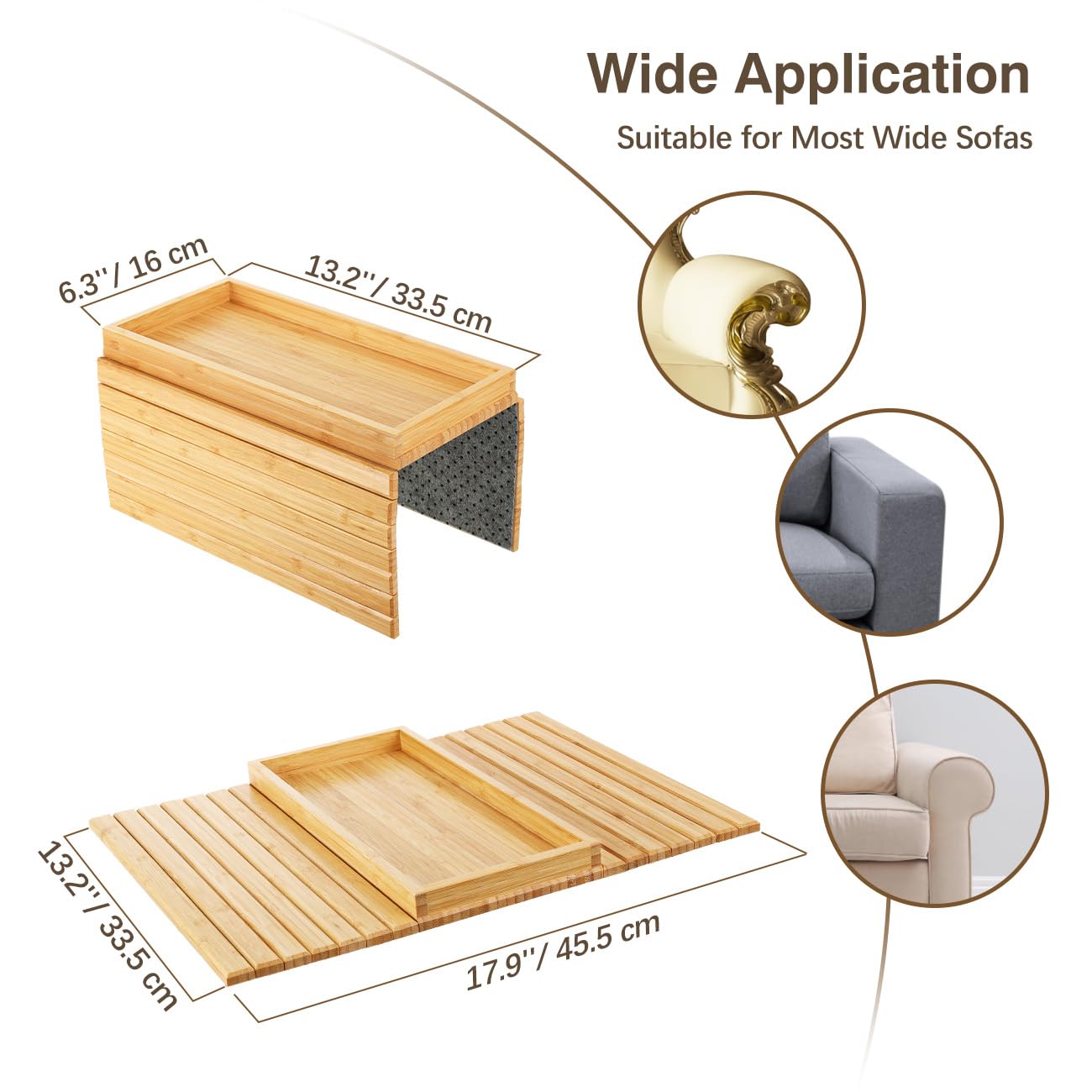 Foldable Bamboo Sofa Arm Tray - Anti-Slip Couch Cup Holder & Organizer for Snacks, Phone, Remote & Drinks | Perfect for Living Room, Bed & Home Theater Relaxation