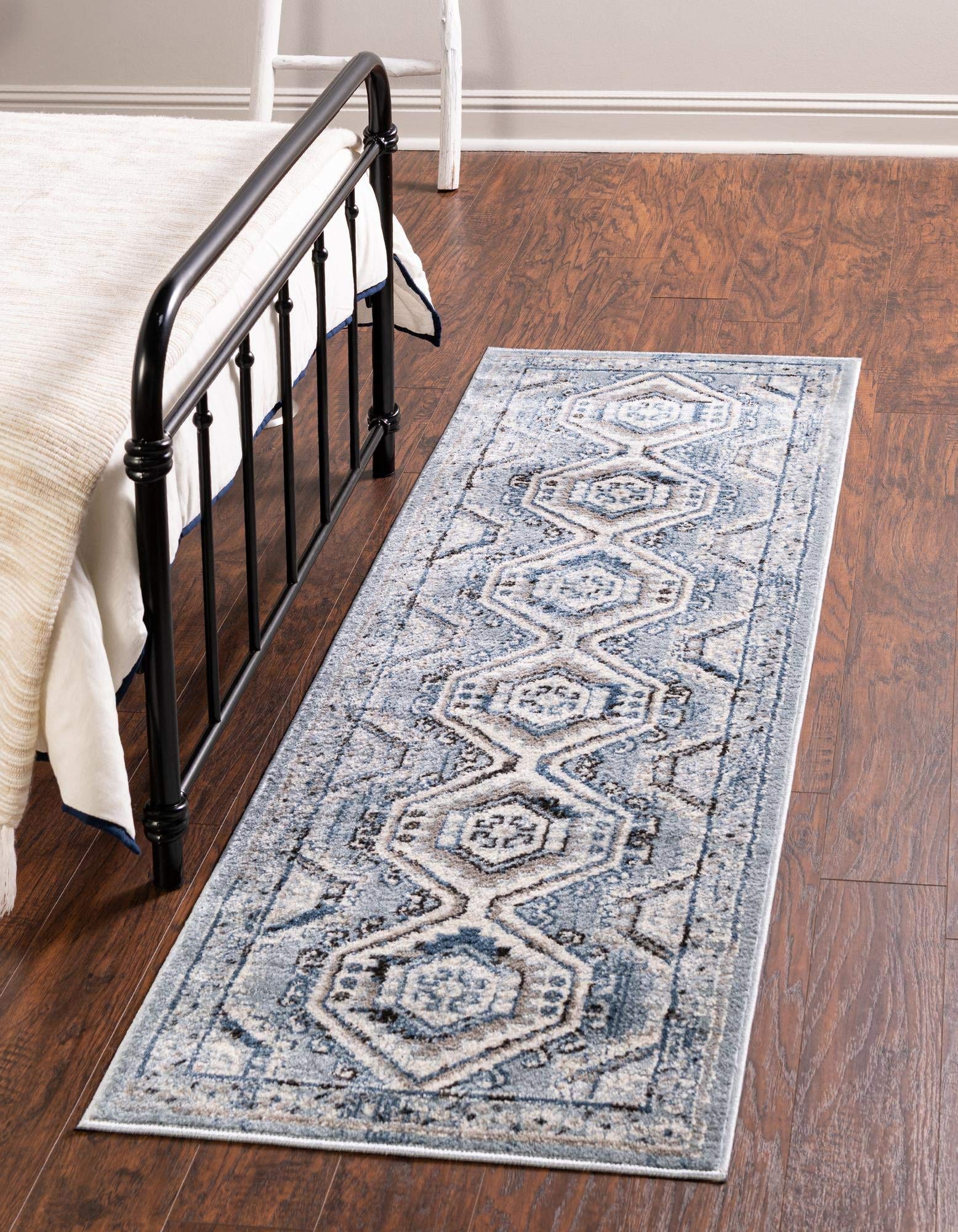 Charlotte Collection 13 Ft Runner Rug - Light Blue Low-Pile Hallway & Entryway Carpet - Soft & Durable for High Traffic Areas | Perfect for Home Decor, Living Room, Bedroom