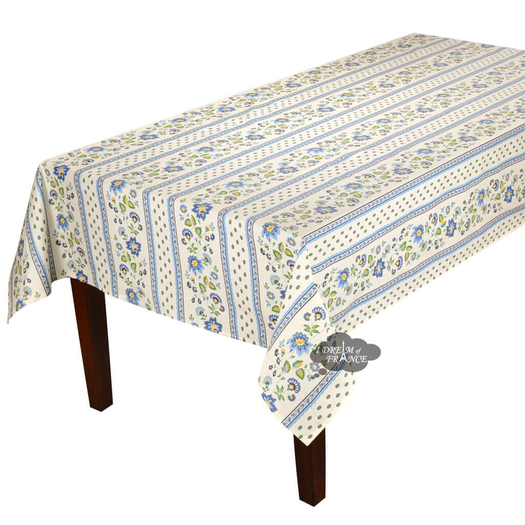 Le Cluny 60x120 Inch Blue & Cream French Tablecloth - Acrylic Coated Cotton Rectangular Table Cover for Dining Room, Kitchen, and Party Decor