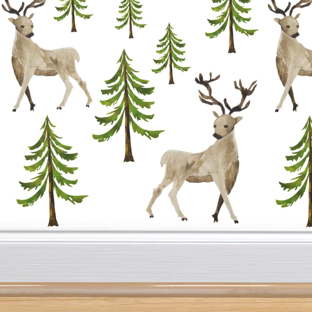 Premium Winter Deer Woodland Wallpaper 27ft x 2ft - Commercial Grade Forest Design for Nursery, Baby Boy & Girl Rooms - Traditional Green Nature-Themed Home Decor