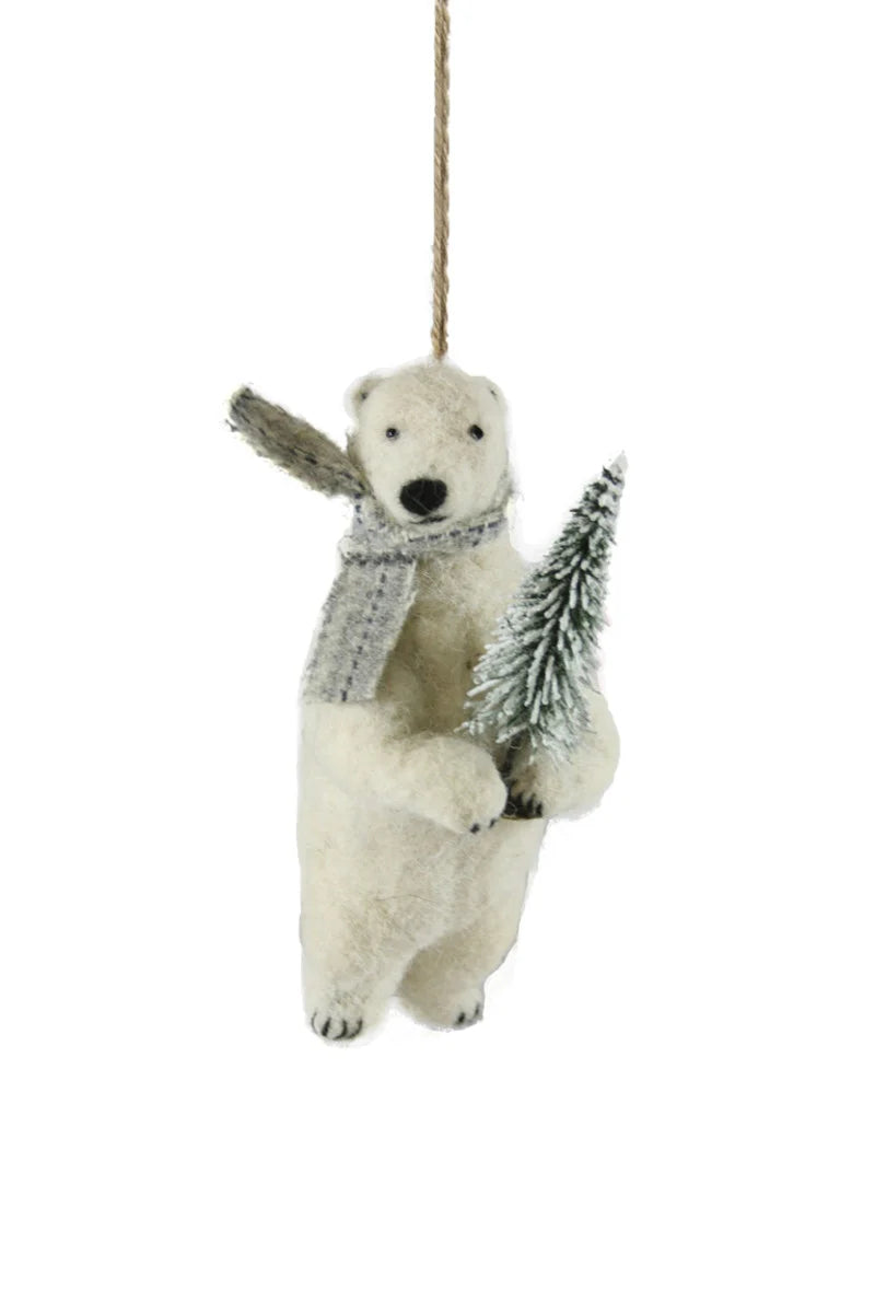 Soft Felt Polar Bear Plush Toy - Cute Stuffed Animal for Kids, Nursery Decor, and Gift Ideas | Perfect for Bedroom, Playroom, and Christmas Decorations