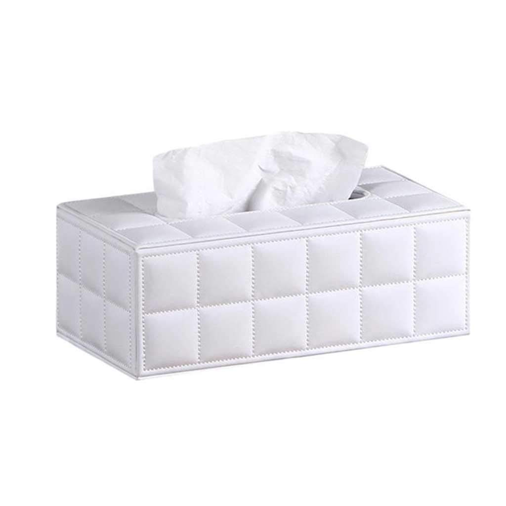 SHYPT White PU Tissue Box Holder - Rectangle Paper Towel Storage Container for Kitchen, Office & Home - Desktop Napkin Organizer Tray - Perfect for Living Room, Bathroom & Dining Table Decor